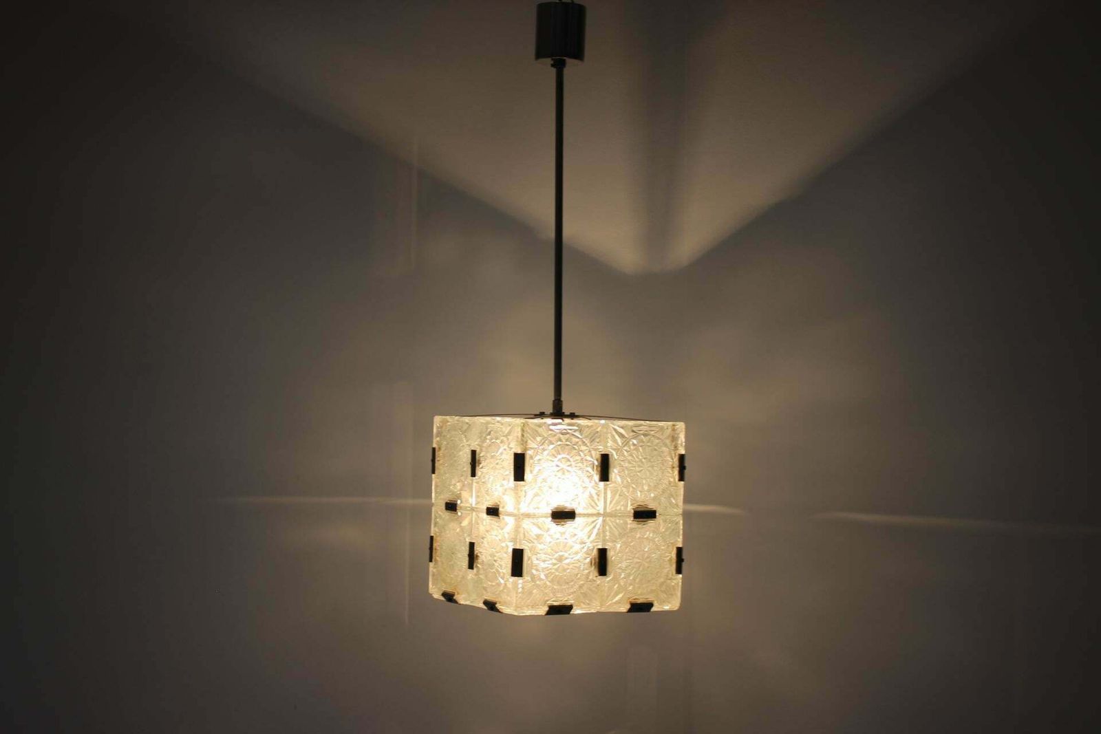 Mid Century Square Clear Glass Pendant By Kamenicky Senov, 1960's photo buy
