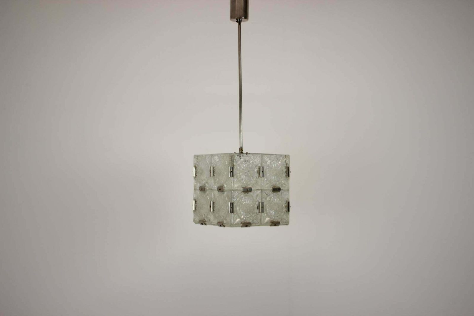 Mid Century Square Clear Glass Pendant By Kamenicky Senov, 1960's photo vintage