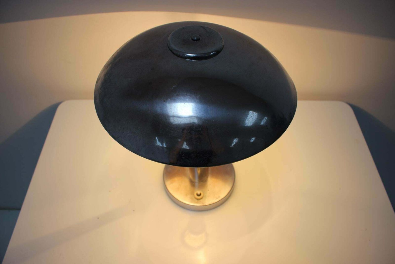 1930s Art Deco Chrome Plated Mushroom Table Lamp, Czechoslovakia photo vinterior