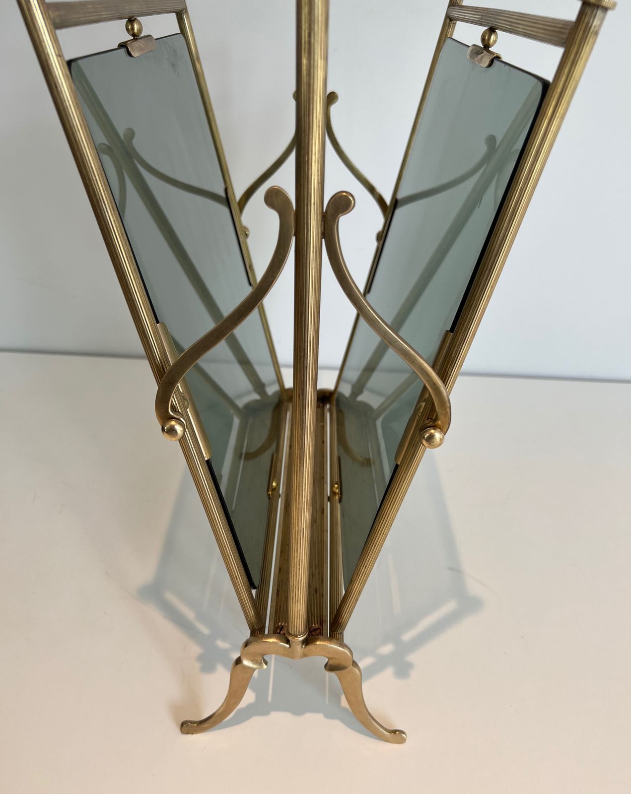 Brass And Blue Glass Magazine Rack From Maison Jansen photo buy