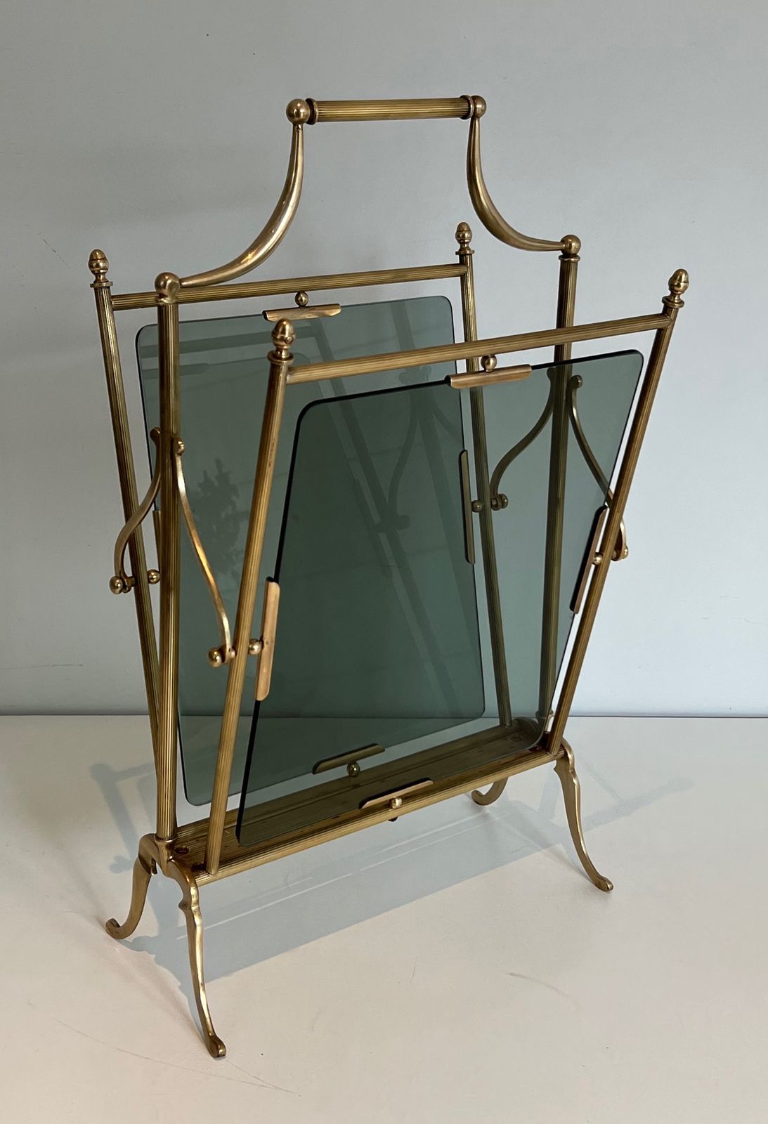 Home Decor Brass And Blue Glass Magazine Rack From Maison Jansen photo