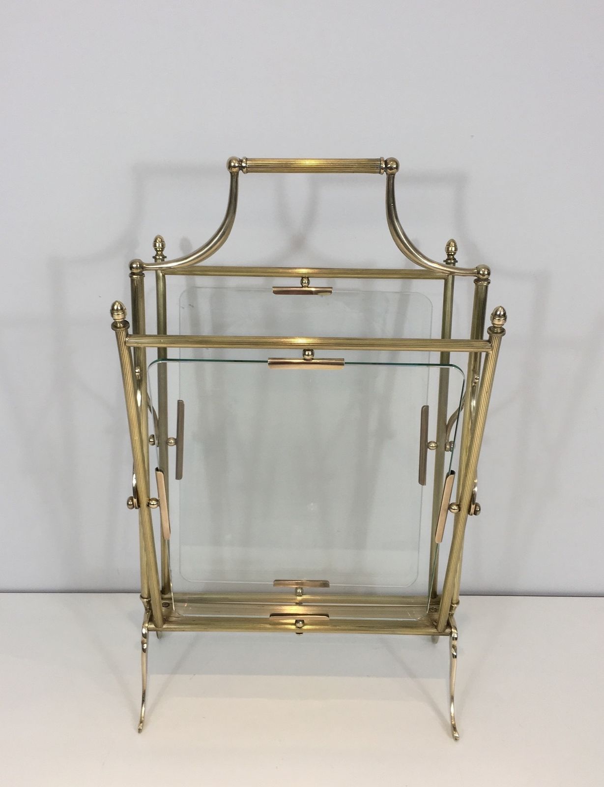Home Decor Brass And Clear Glass Magazine Rack From Maison Jansen photo