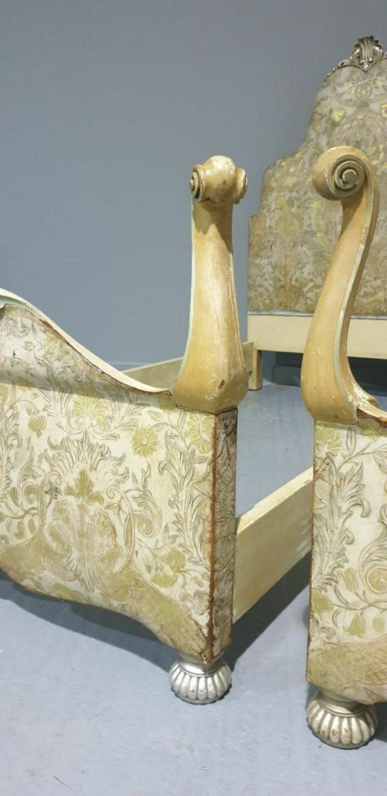 Pair Queen Anne Leather Embossed Single Beds photo buy