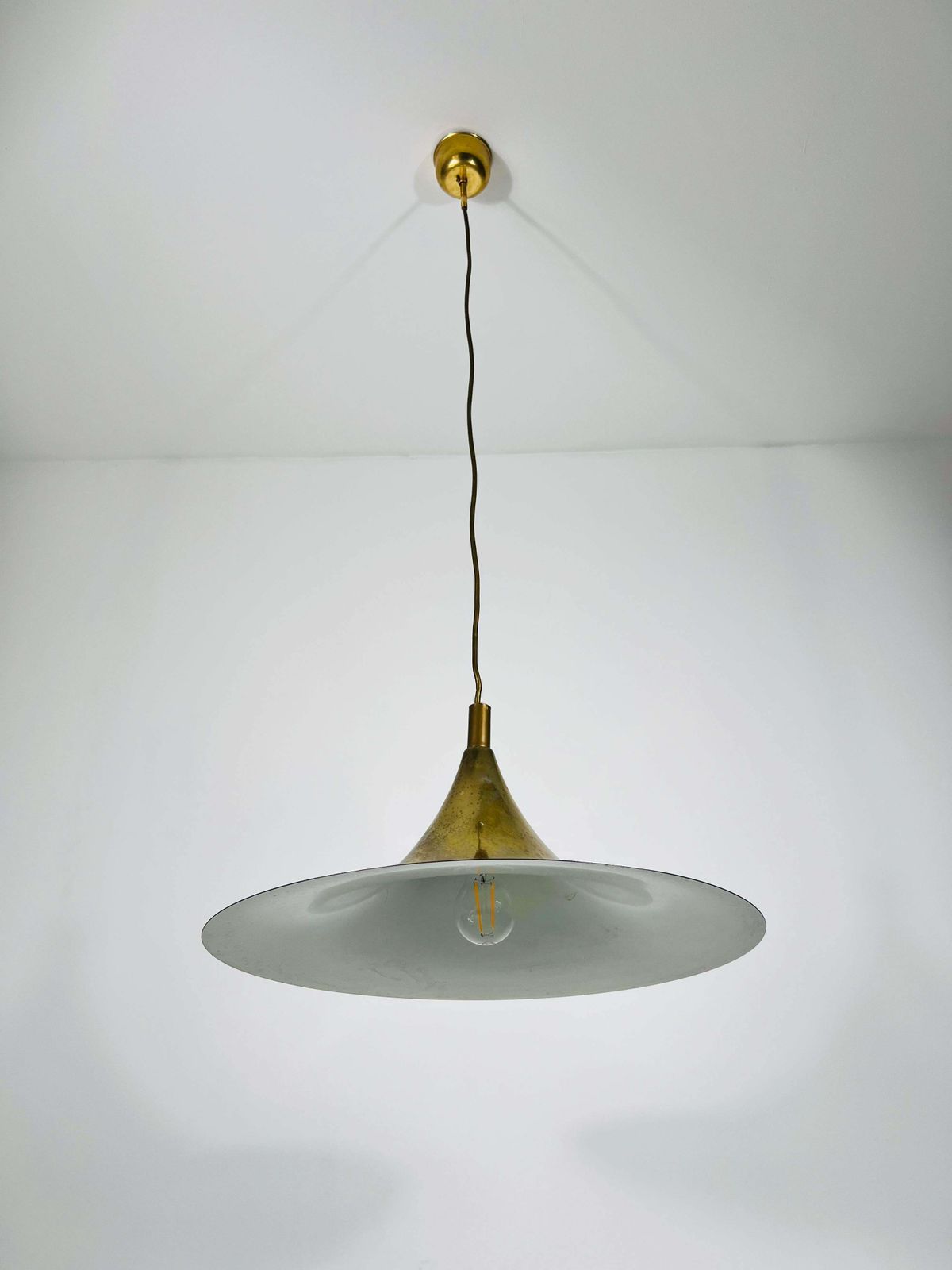 Brass Round Pendant Lamp By Fog & Mørup, 1970s photo Lighting