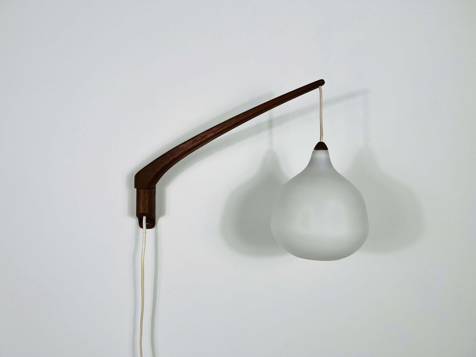 Teak And Opaline Glass Wall Lamp By Uno & östen Kristiansson For Luxus Sweden photo Lighting