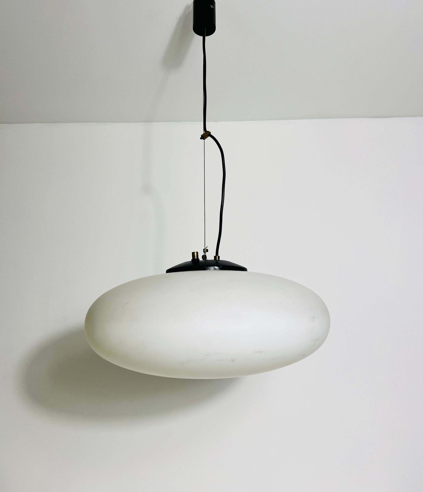 Stilnovo Midcentury Brass And Glass Chandelier, 1950s, Italy photo furniture