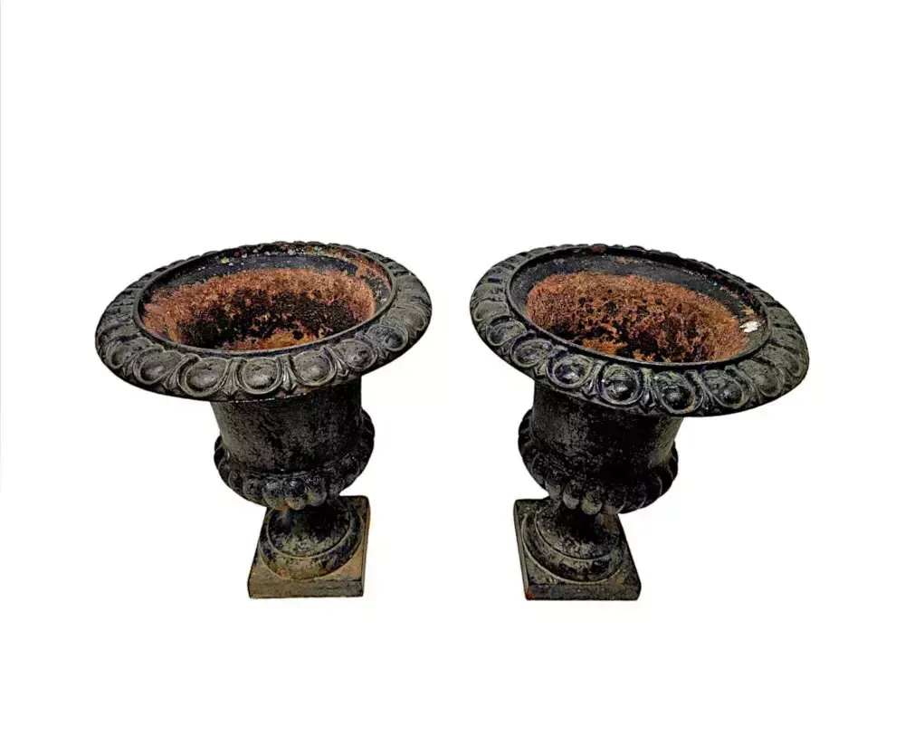 A Fabulous Pair Of 19th Century Large Heavy Cast Iron Garden Urns photo 1012.7374