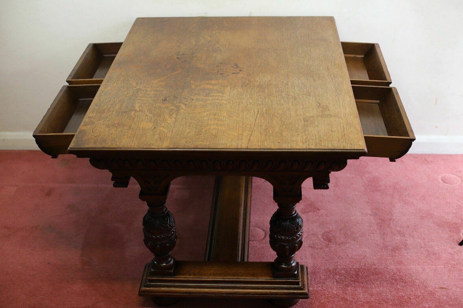 Gillows Of Lancaster Superb Victorian Carved Oak Library Table photo vinterior