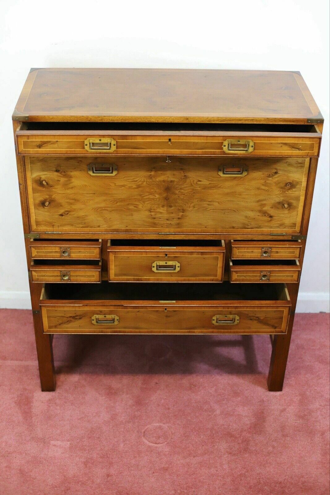 Lovely Yew Wood Secretary Campaign Chest photo buy