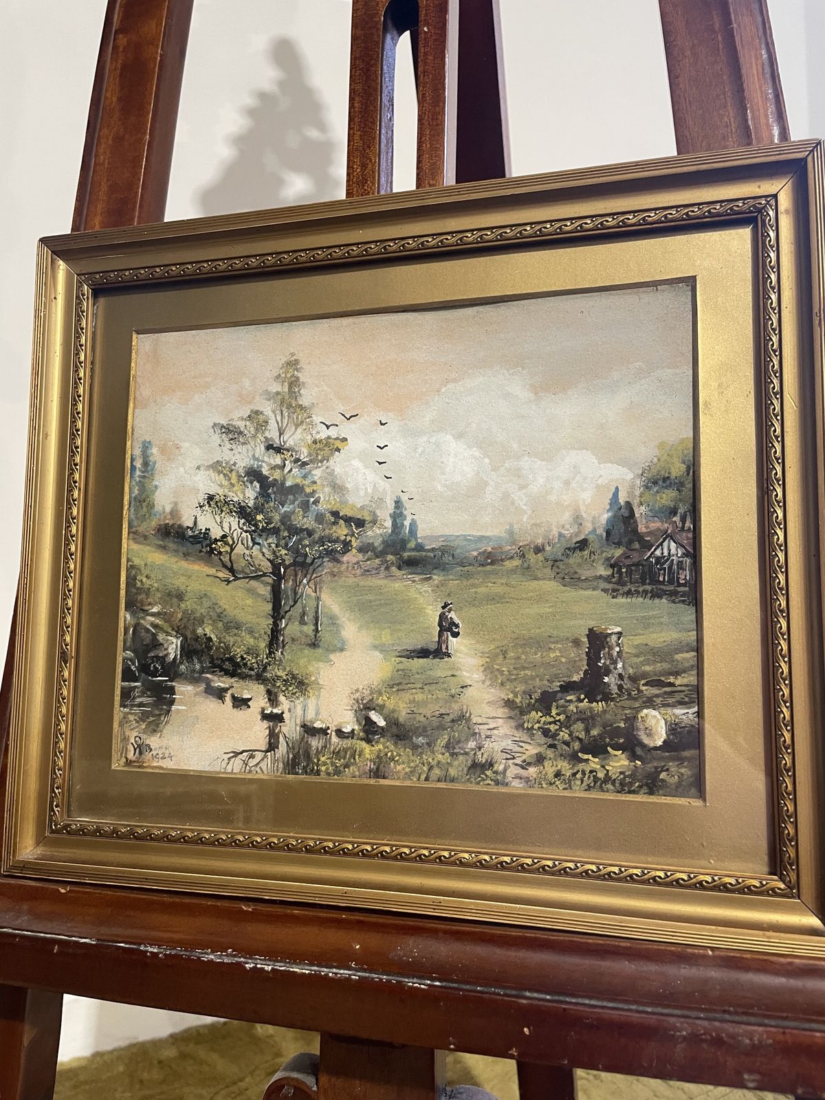 Vintage Gilt Framed Watercolour Signed H Bond, Dated 1924   Castle Meadows Eccleshall.