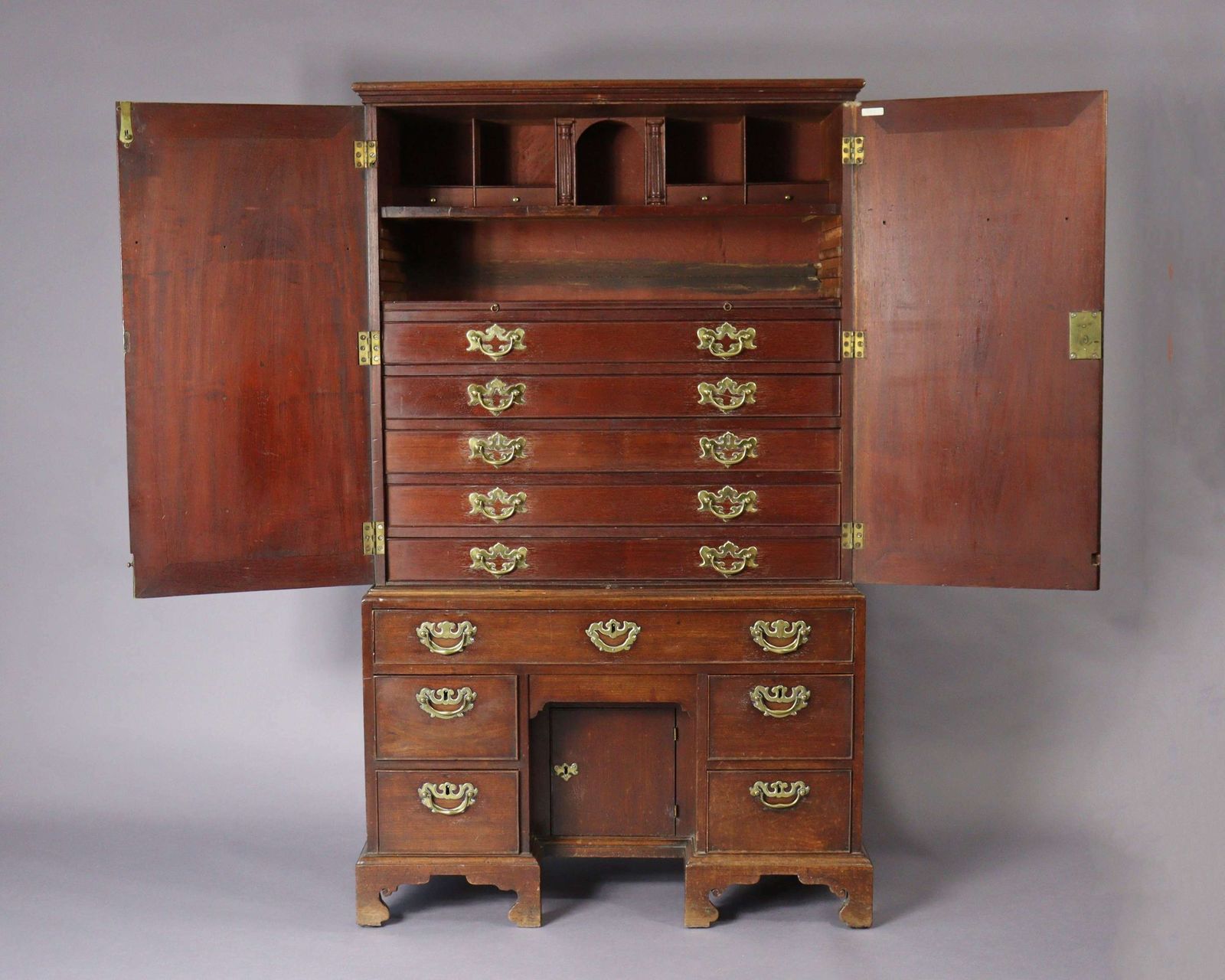Remarkable George II Red Walnut Gentleman's Library Collectors Cabinet