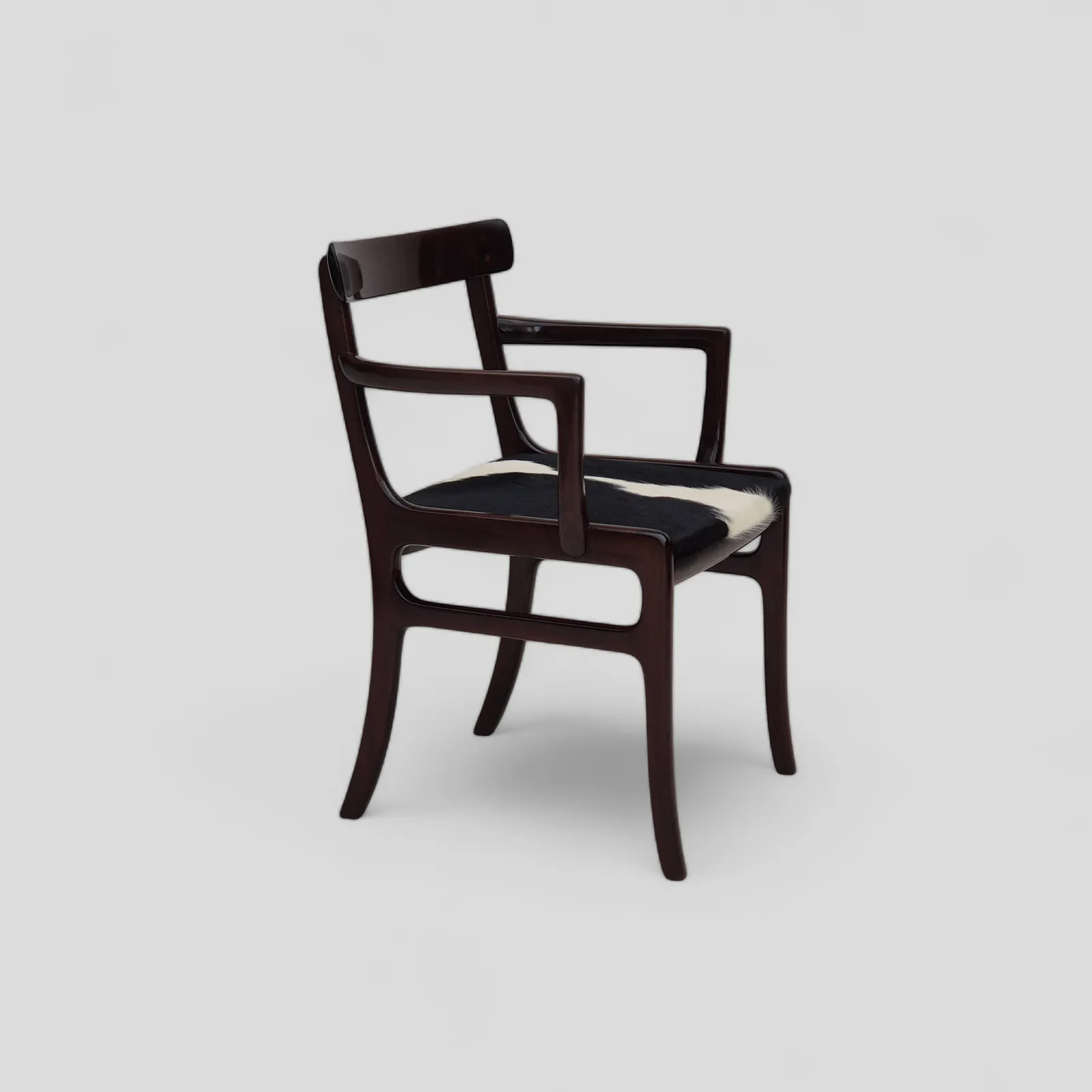 1960s, Danish Design By Ole Wanscher, Armchair, Mahogany Wood, Cowhide, Reupholstered.