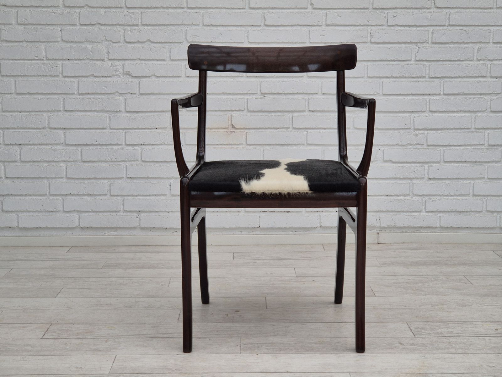 Furniture 1960s, Danish Design By Ole Wanscher, Armchair, Mahogany Wood, Cowhide, Reupholstered. photo