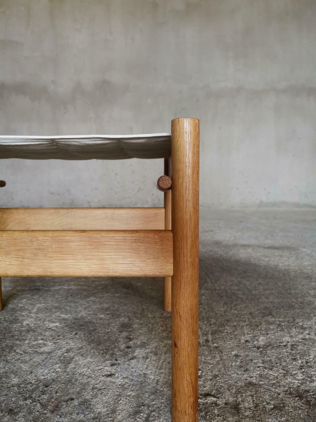 Early Danish Hans Bølling Oak Stool Quilted Canvas Seat, For Torben ørskov 1960s photo vintage
