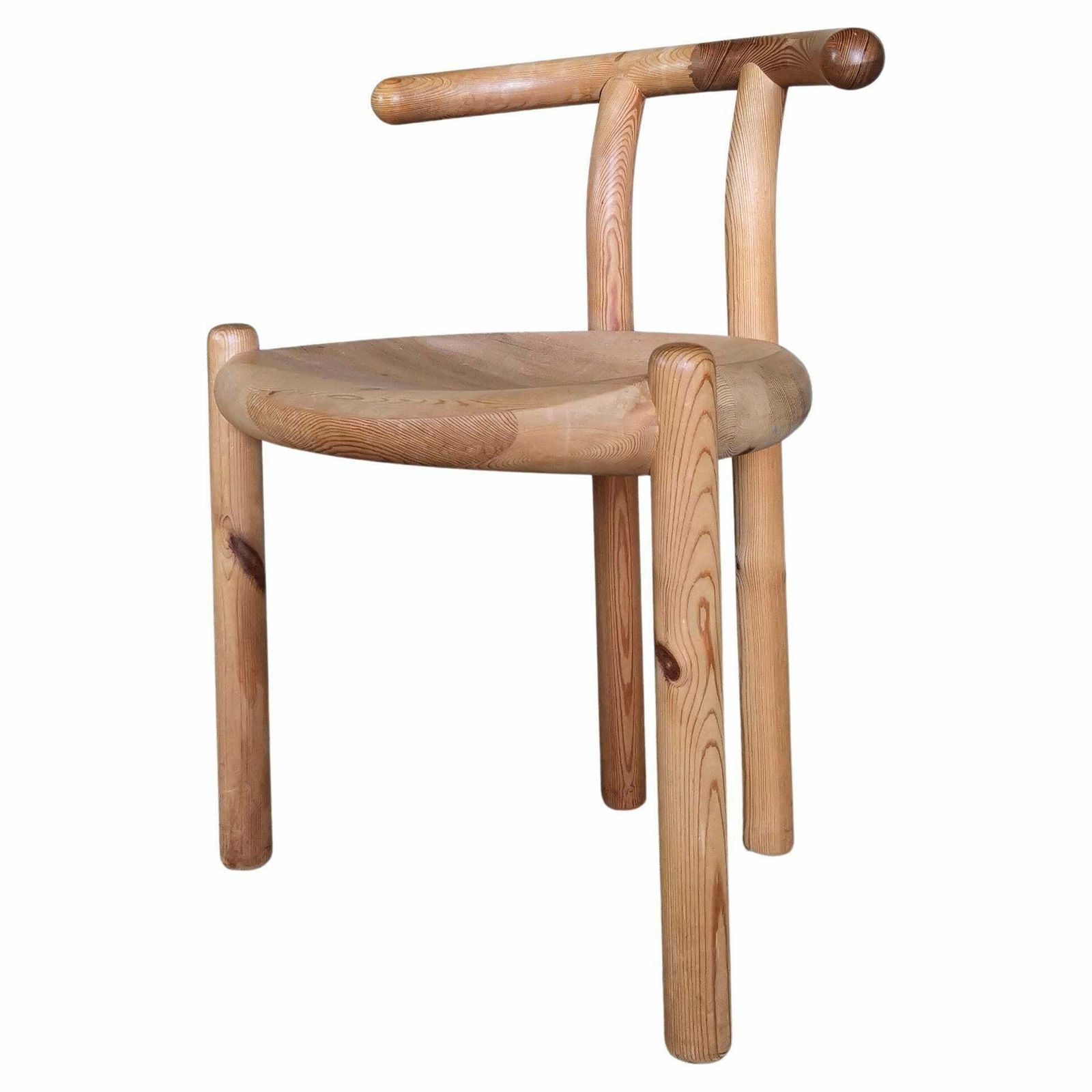 Sculptural Solid Pine Dining Chair Attributed To Rainer Daumiller Denmark 1970s