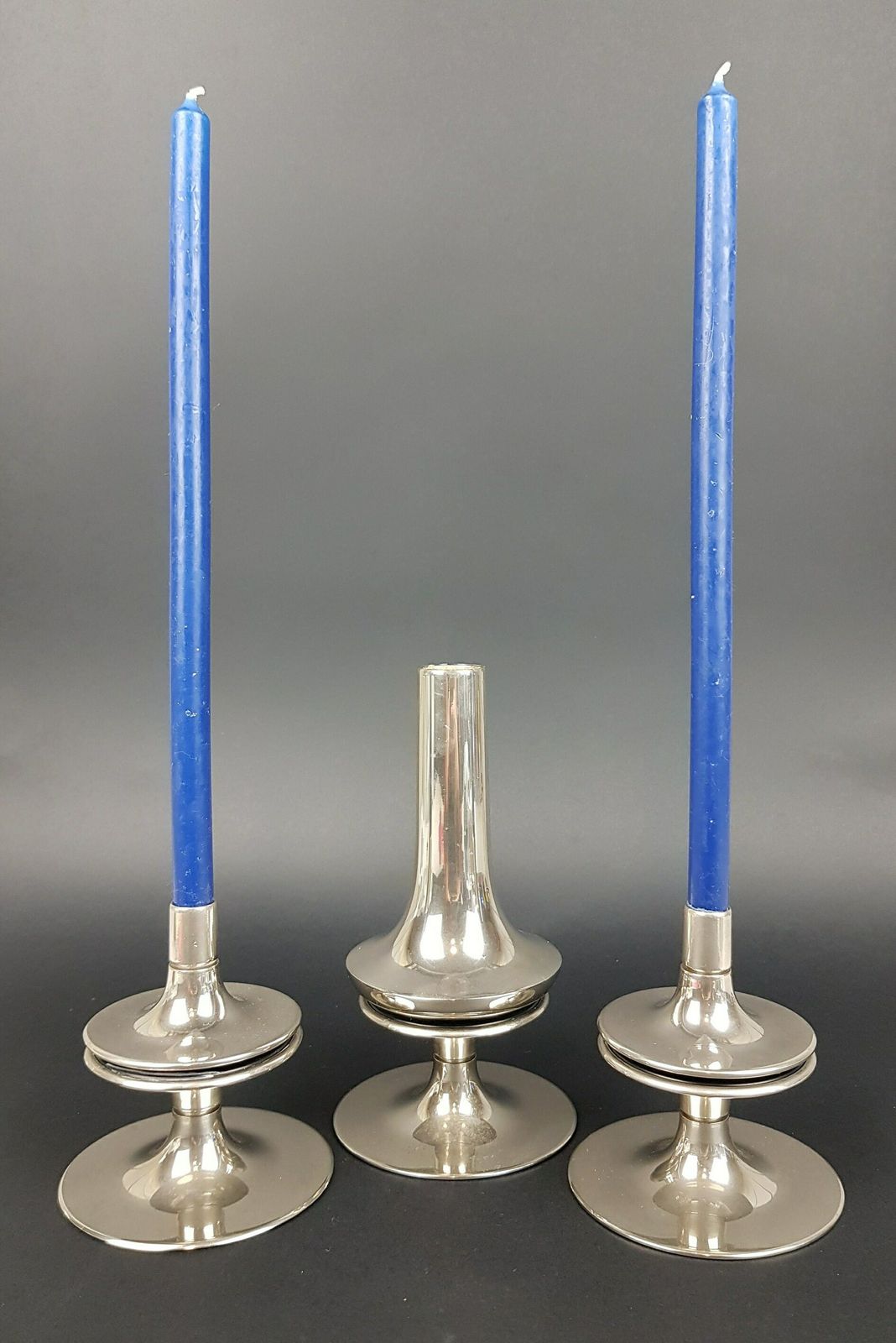 Set Of 3 Stackable Pedestal Candle Holders, Original 1950 60s, Designed By Caesar Stoffi For Fritz Nagel Bayerische Metall Fabrik Bmf. photo for sale