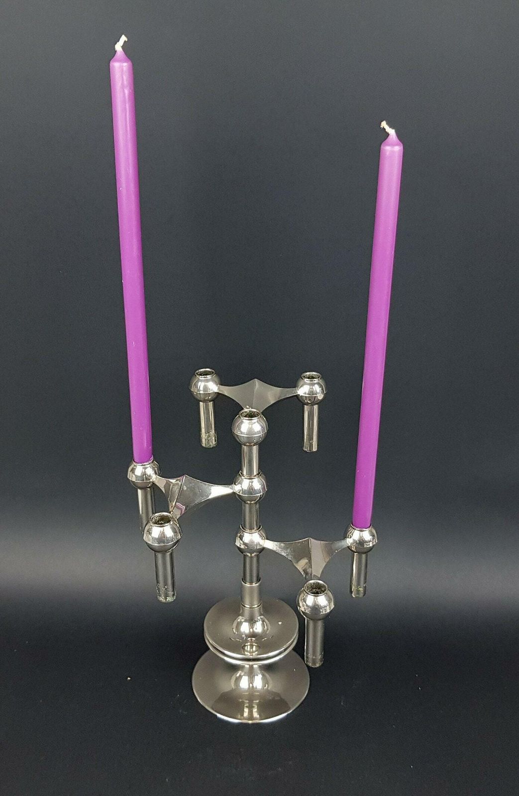 Set Of 3 Stackable Candle Holders Variante 22 + Pedestal Designed By Caesar Stoffi For Fritz Nagel Bayerische Metall Fabrik Bmf 1950 60s, photo 200.0