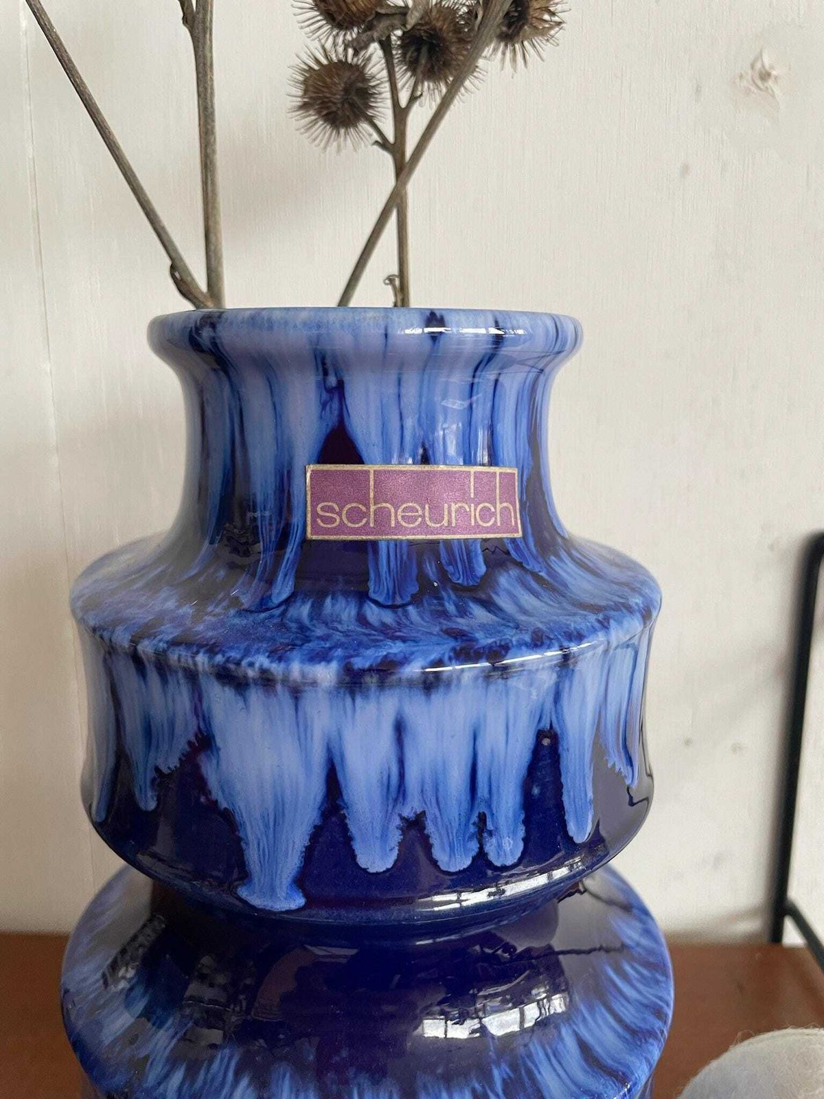 West German Scheurich Pagoda 267 20 Ink Blue Ceramic Vase 60s 70s photo 63.0