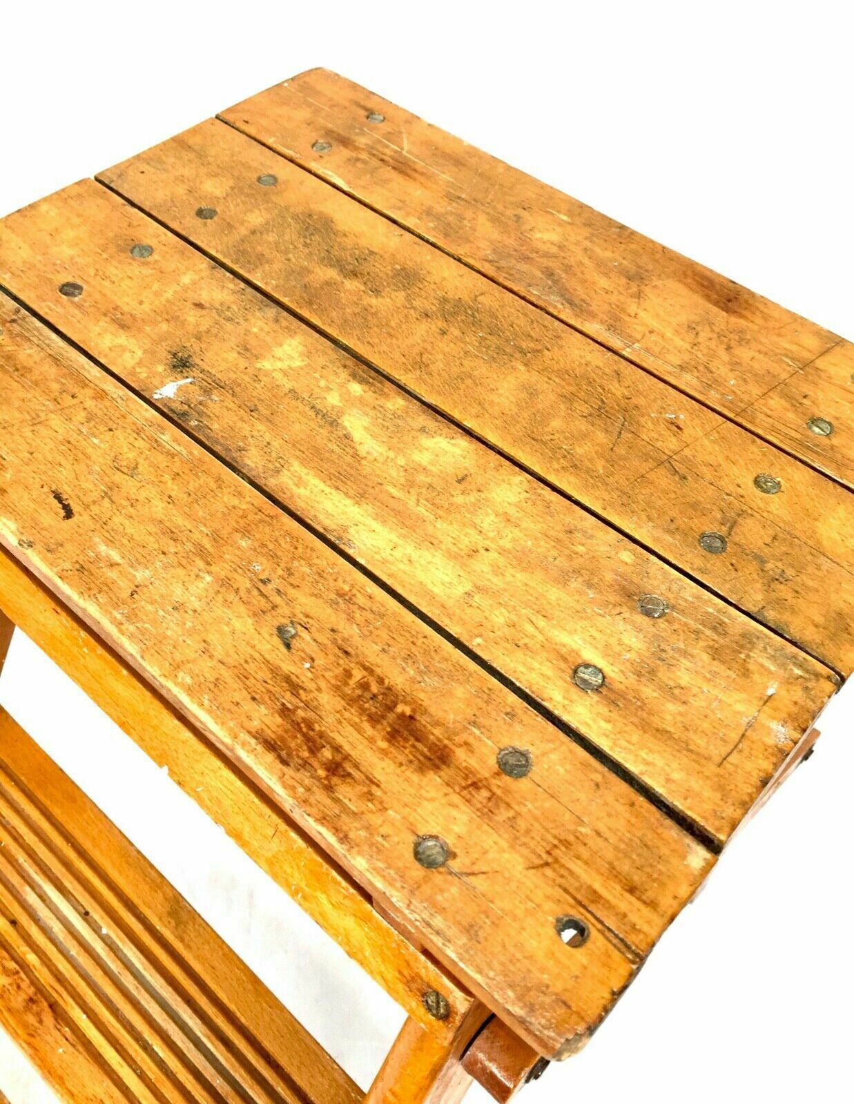 Antique 20th Century Wooden Household Stained Pine Folding Step Ladder photo Home Decor