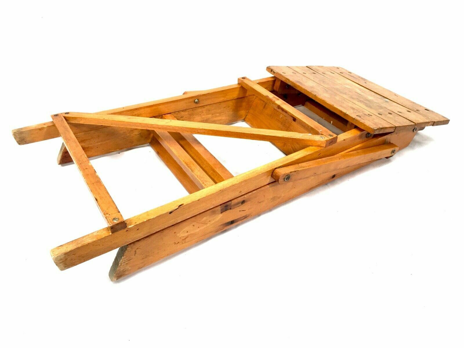 Antique 20th Century Wooden Household Stained Pine Folding Step Ladder photo vintage