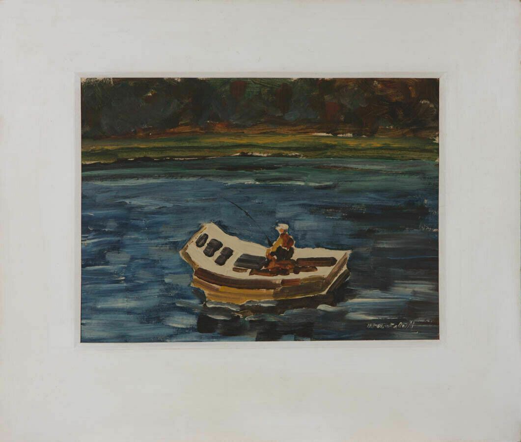 Signed 20th Century Oil   Lonely Fisherman photo furniture