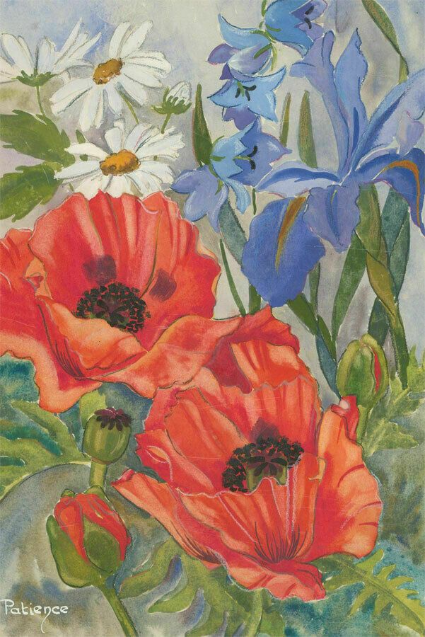 Patience Kornika   Contemporary Gouache, Poppies And Irises photo for sale