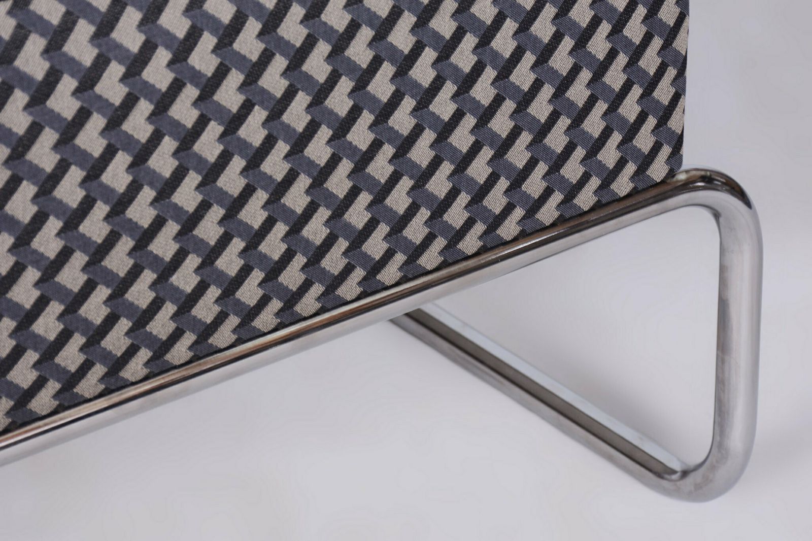 Restored Bauhaus Ottoman, Chrome, New Upholstery, Czech, 1930s photo 1100.0