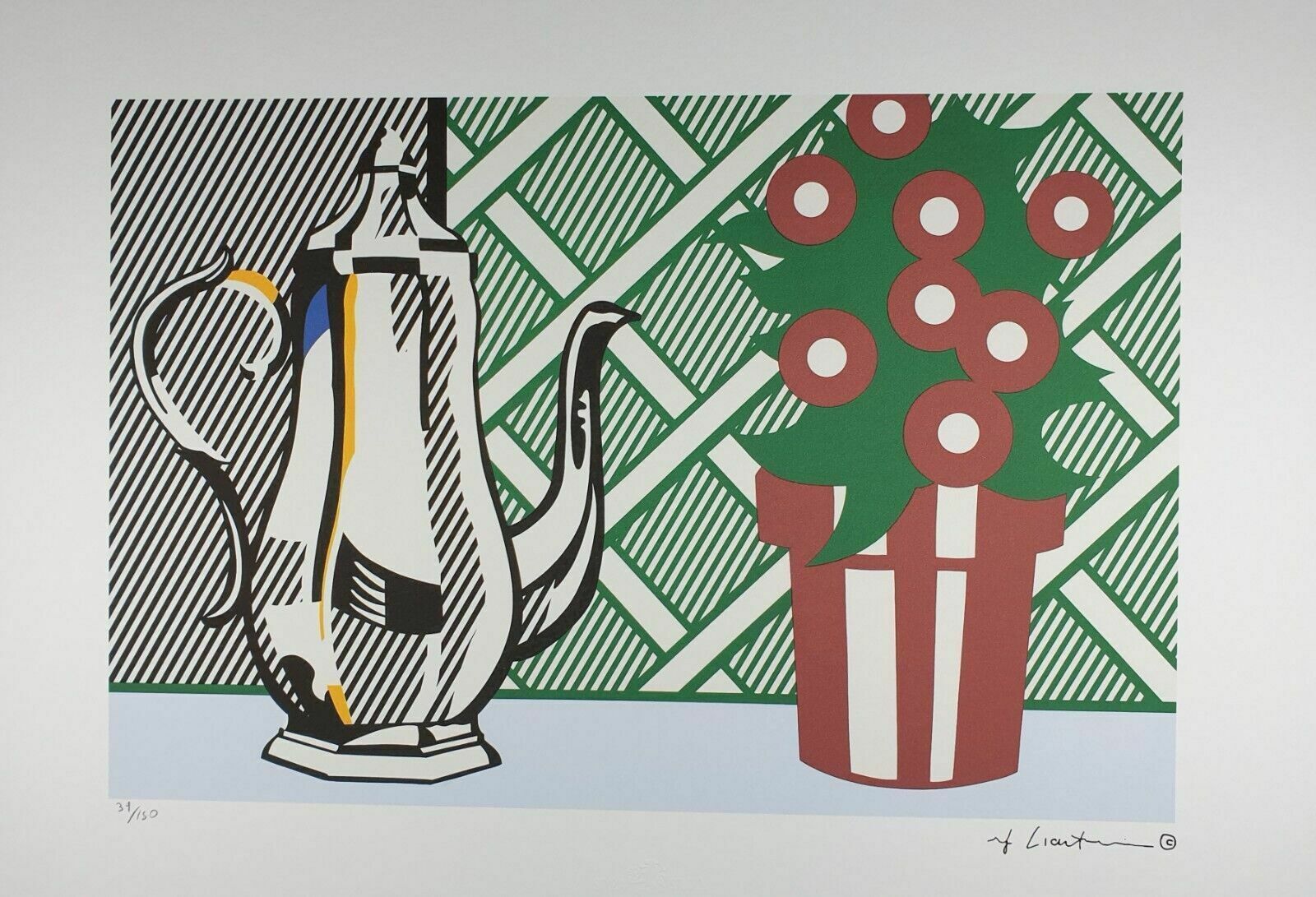 Roy Lichtenstein, Still Life With Pitcher And Flowers, Plate Signed Lithograph