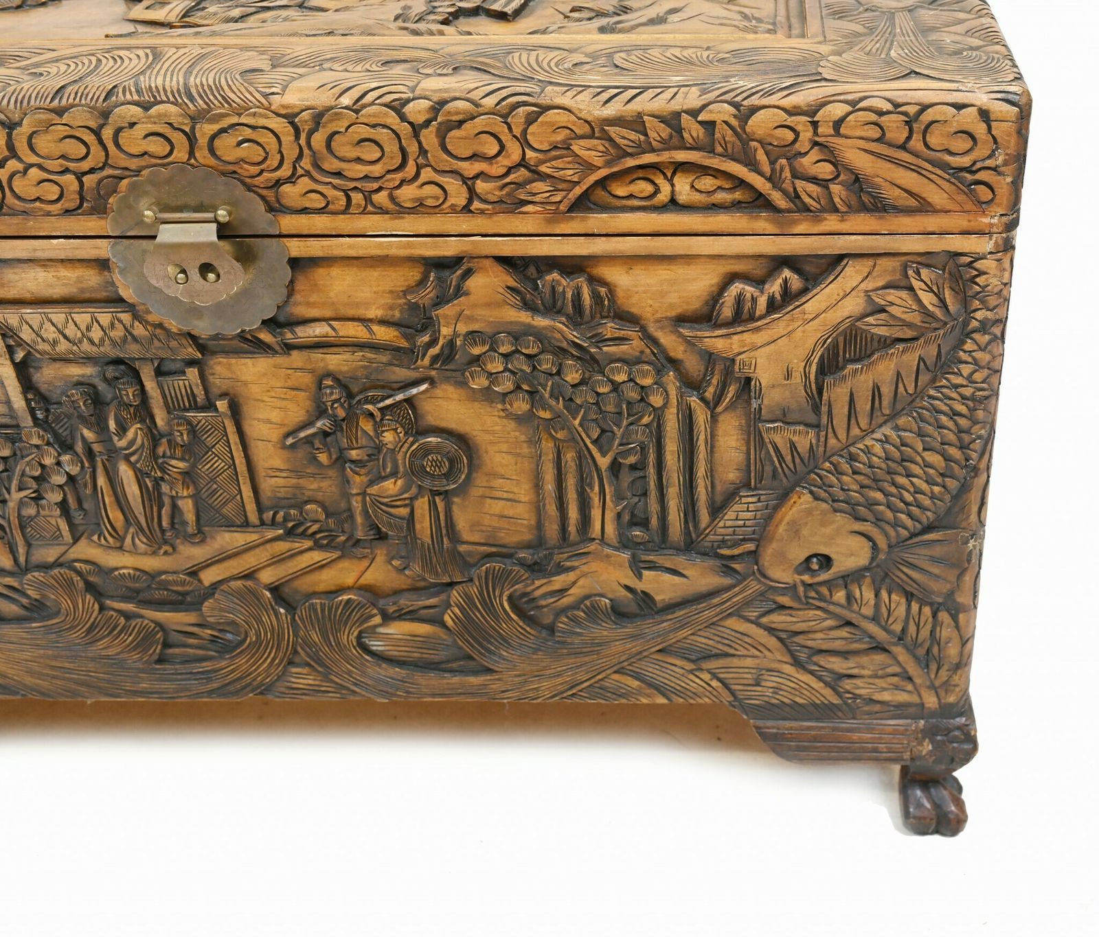 Chinese Luggage Chest Camphor Hand Carved Antique Box 1930 photo 1930.0