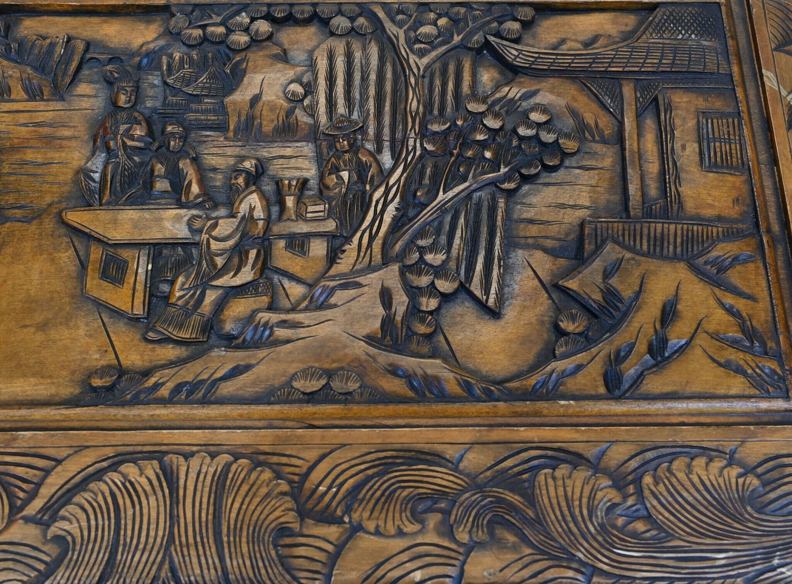 Chinese Luggage Chest Camphor Hand Carved Antique Box 1930 photo vinterior