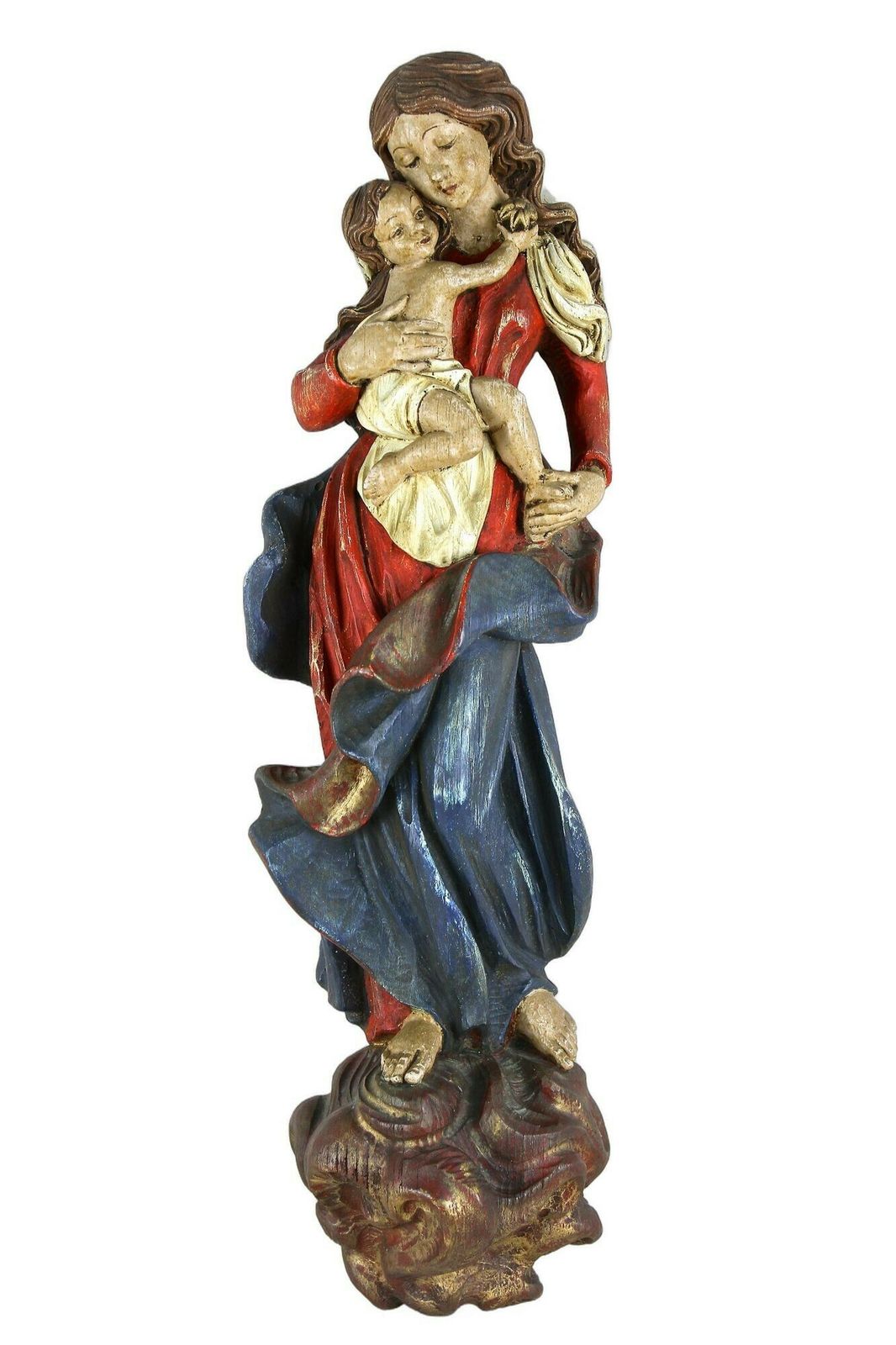 18th Century Polychrome Virgin & Child Wall Sculpture, Handcarved, At Ca. 1760