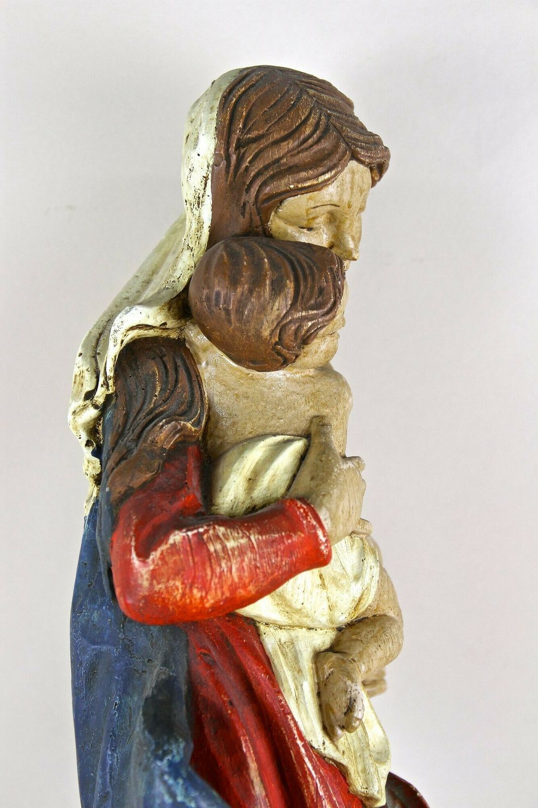 18th Century Polychrome Virgin & Child Wall Sculpture, Handcarved, At Ca. 1760 photo vintage