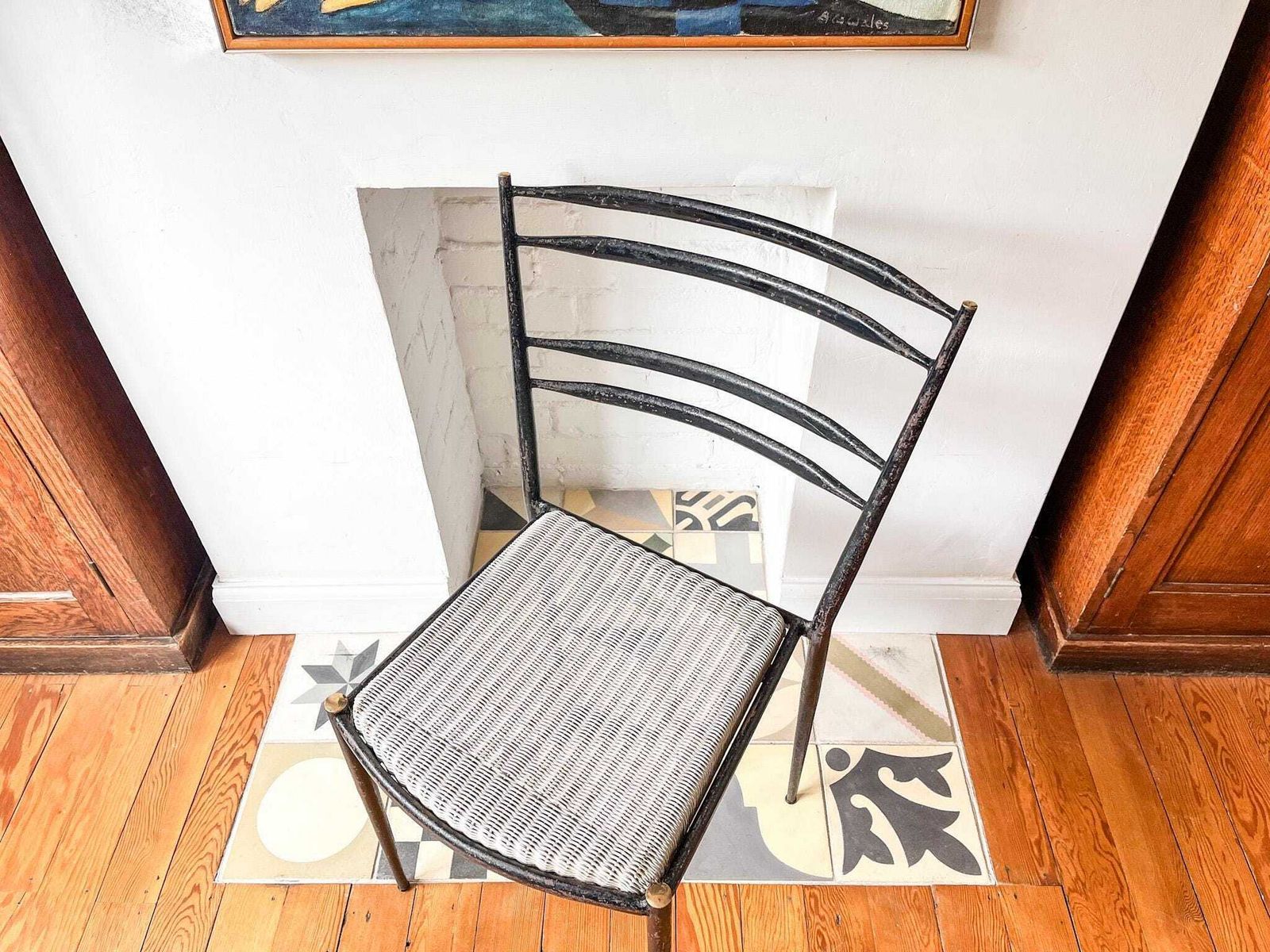 photo for sale A Set Of Four Mid Century Metal And Wicker Dining Chairs By Lloyd Loom