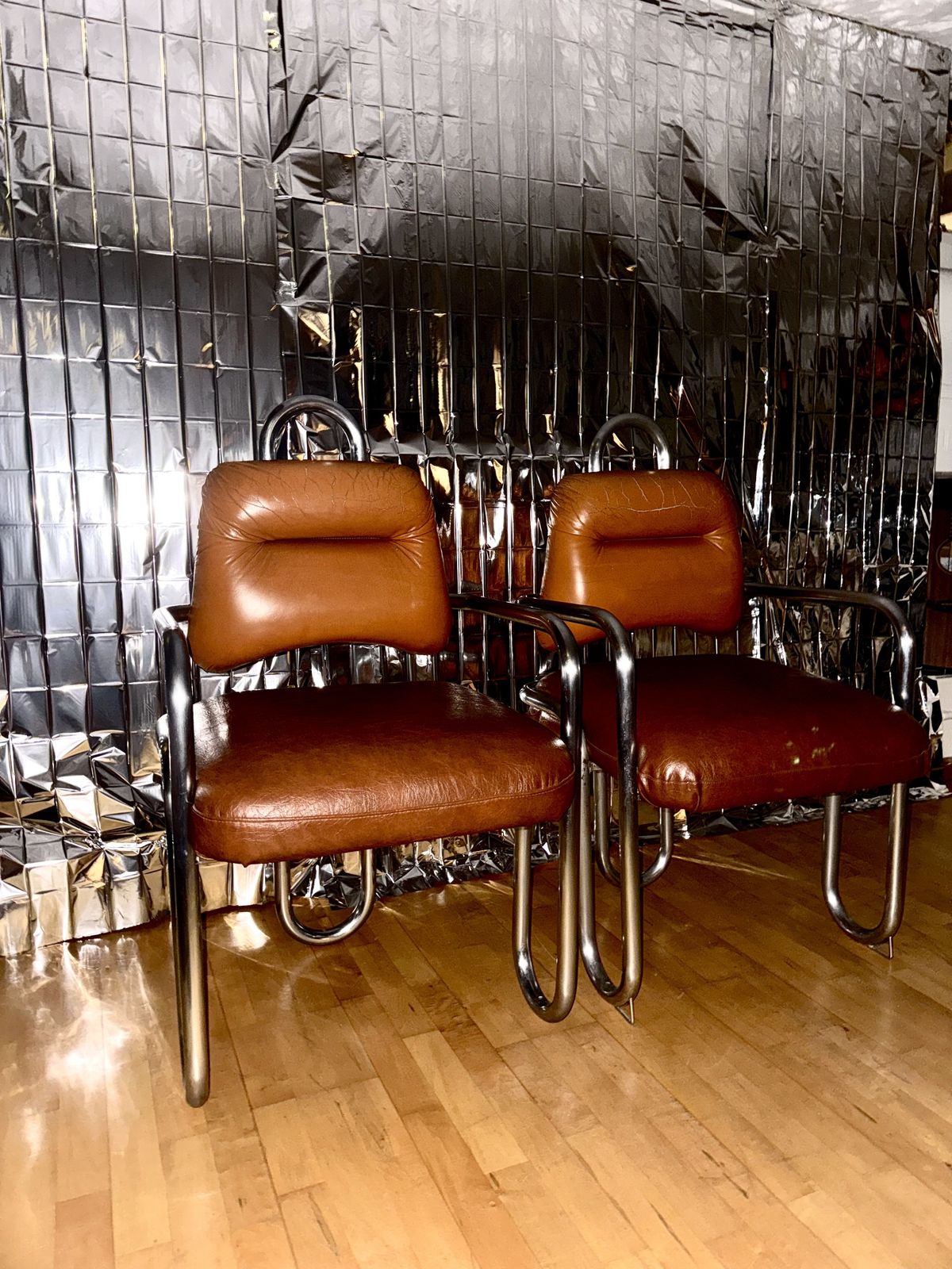 Pair Of Kwok Hoi Chan Chairs In Leather And Tubular Steel, For Steiner, C. 1970