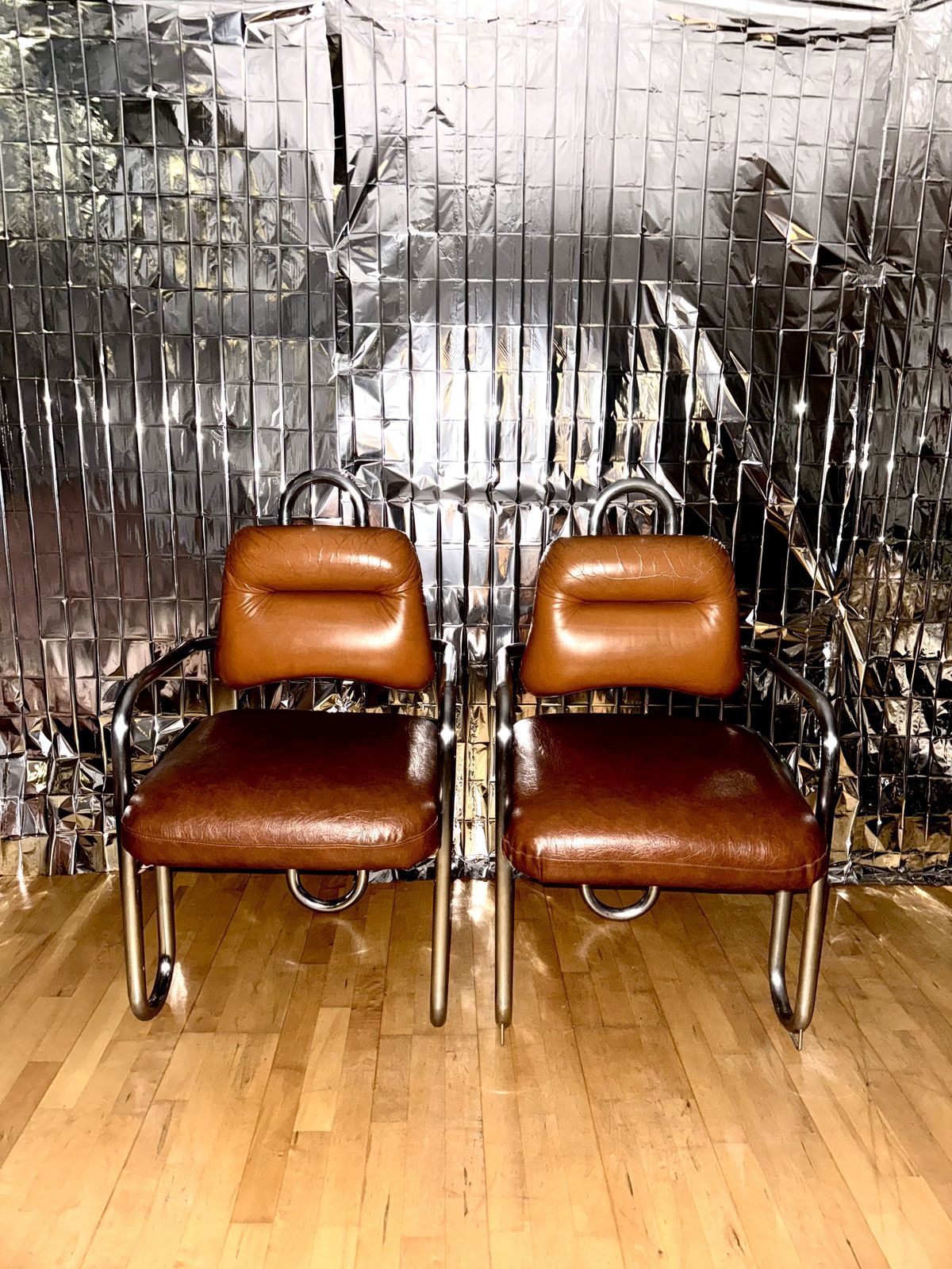 Pair Of Kwok Hoi Chan Chairs In Leather And Tubular Steel, For Steiner, C. 1970 photo Furniture