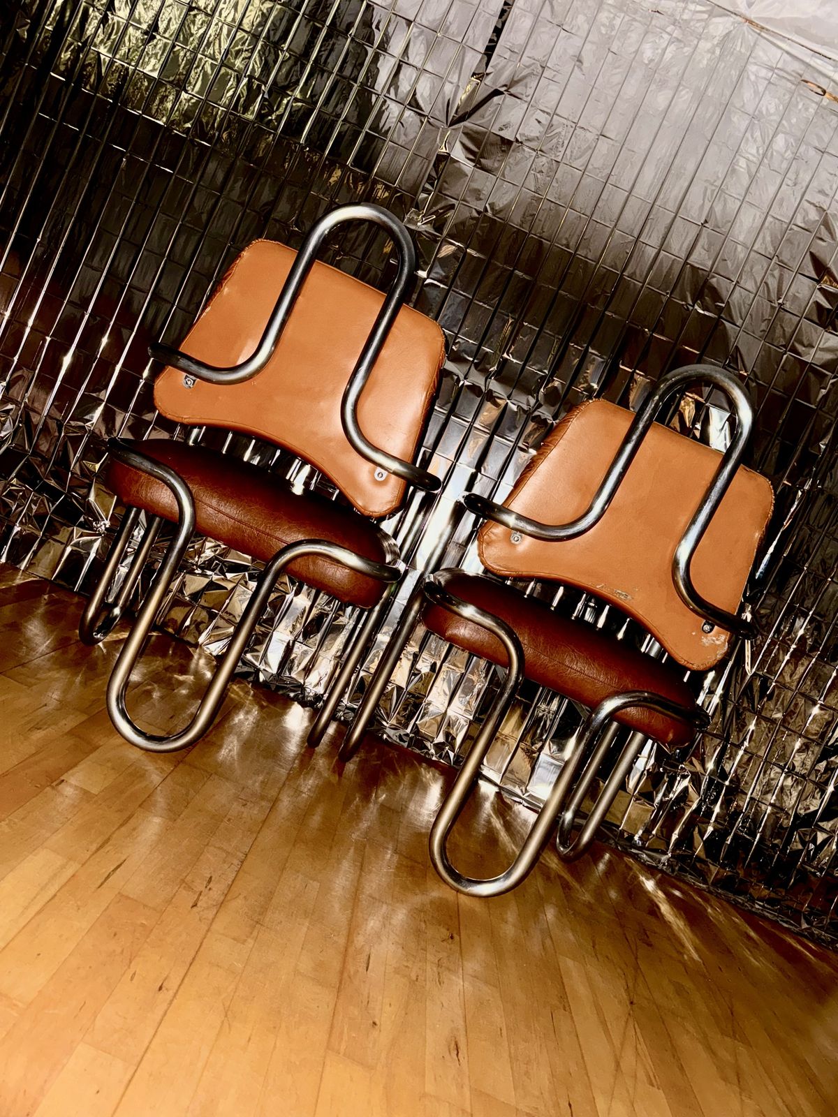 Furniture Pair Of Kwok Hoi Chan Chairs In Leather And Tubular Steel, For Steiner, C. 1970 photo