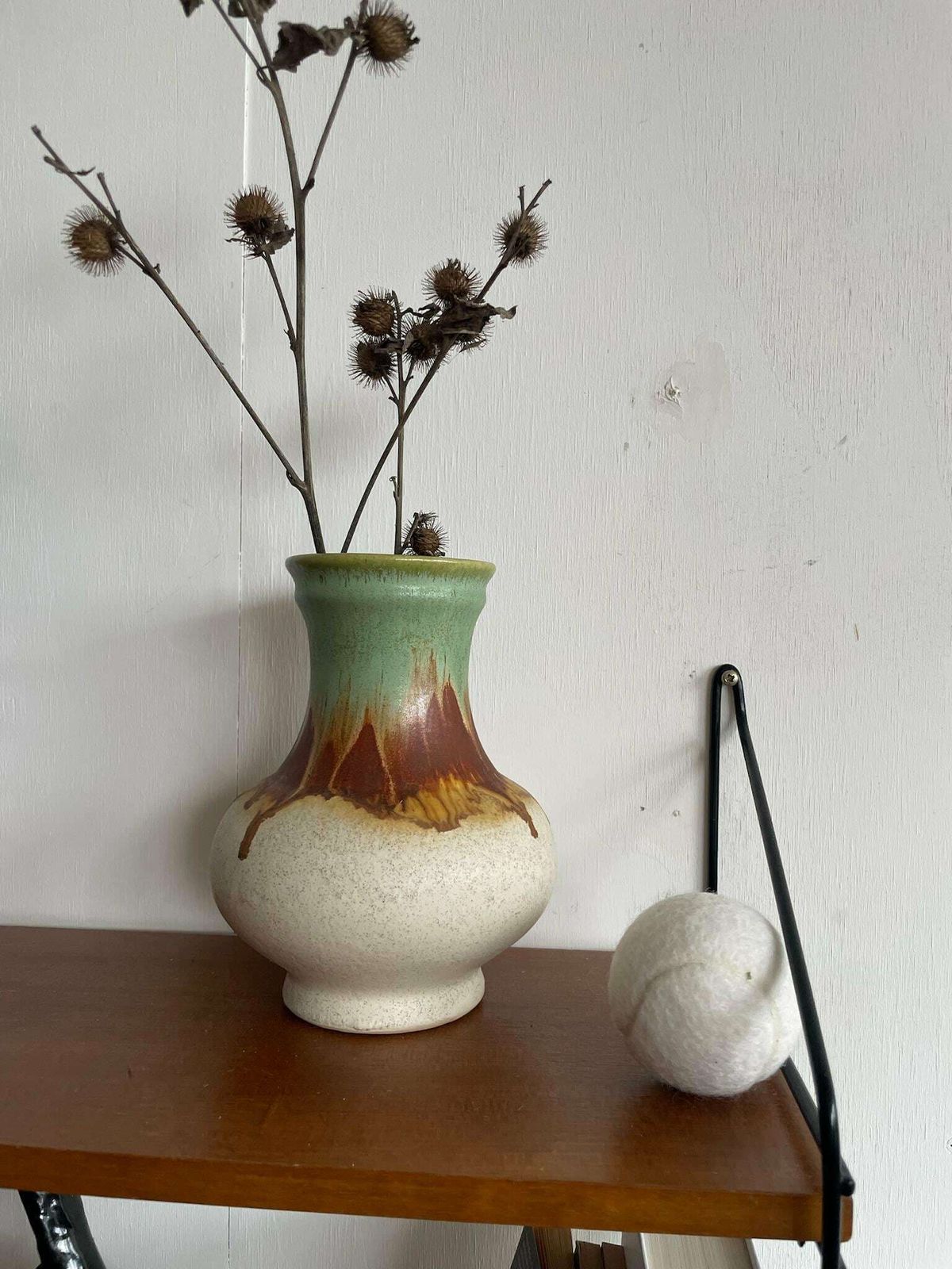 Ueberlacker U Keramik 528 18 Creamy White West German Vase With Brown And Blue Drip Glaze photo furniture