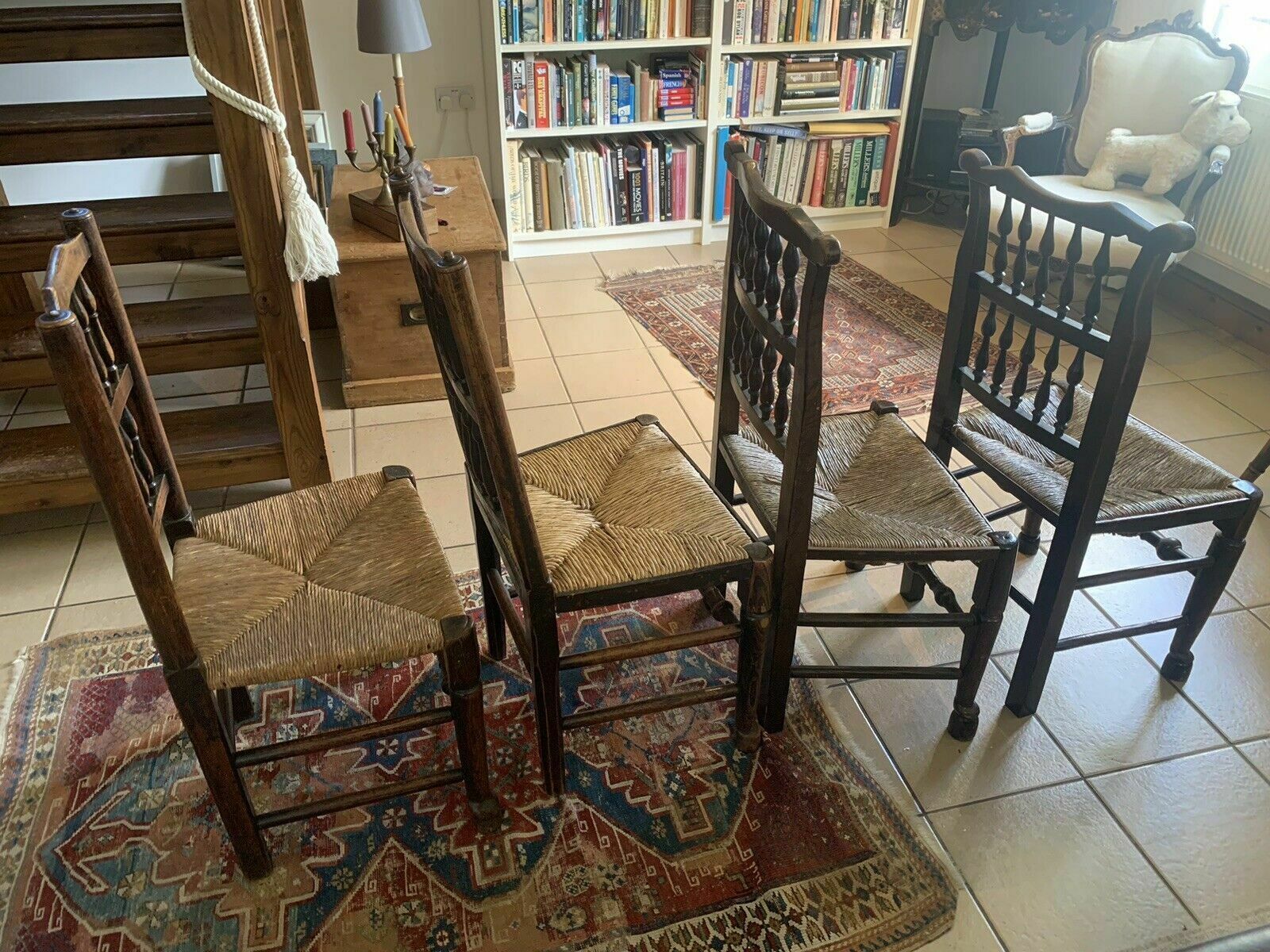 A Mixed Set Of Four 19th Century Lancashire Spindleback Country Chairs. photo for sale