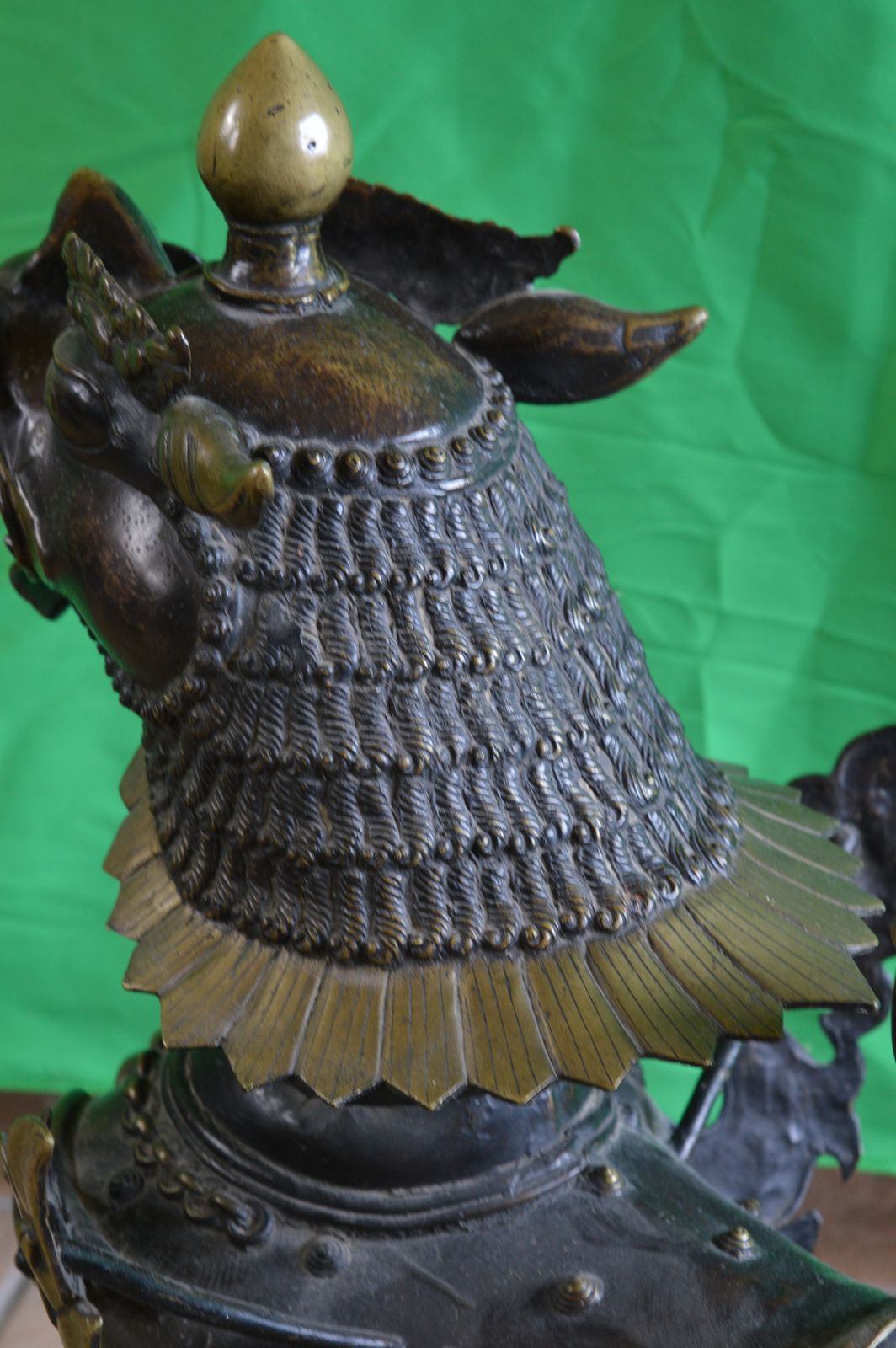 Large Pair (35kgs) 19th Century Tibetan Bronze Temple Lions/Foo Dogs,C1880. photo for sale