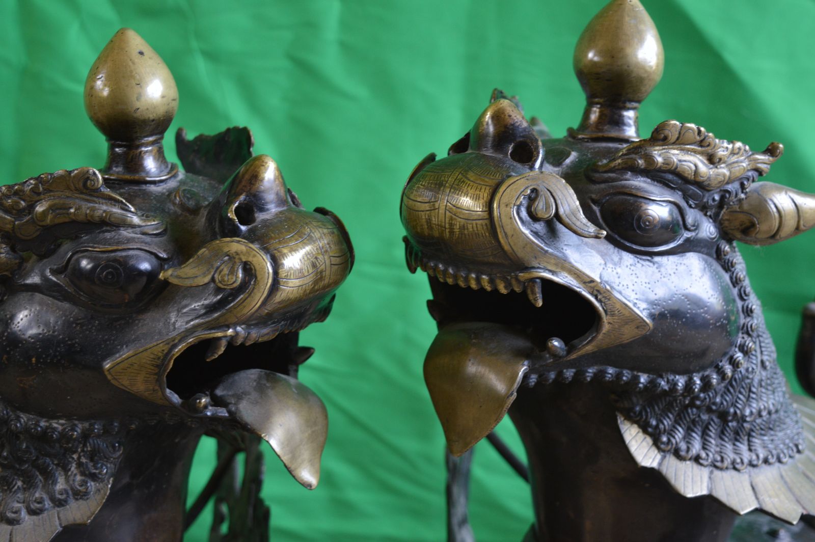 Large Pair (35kgs) 19th Century Tibetan Bronze Temple Lions/Foo Dogs,C1880. photo buy