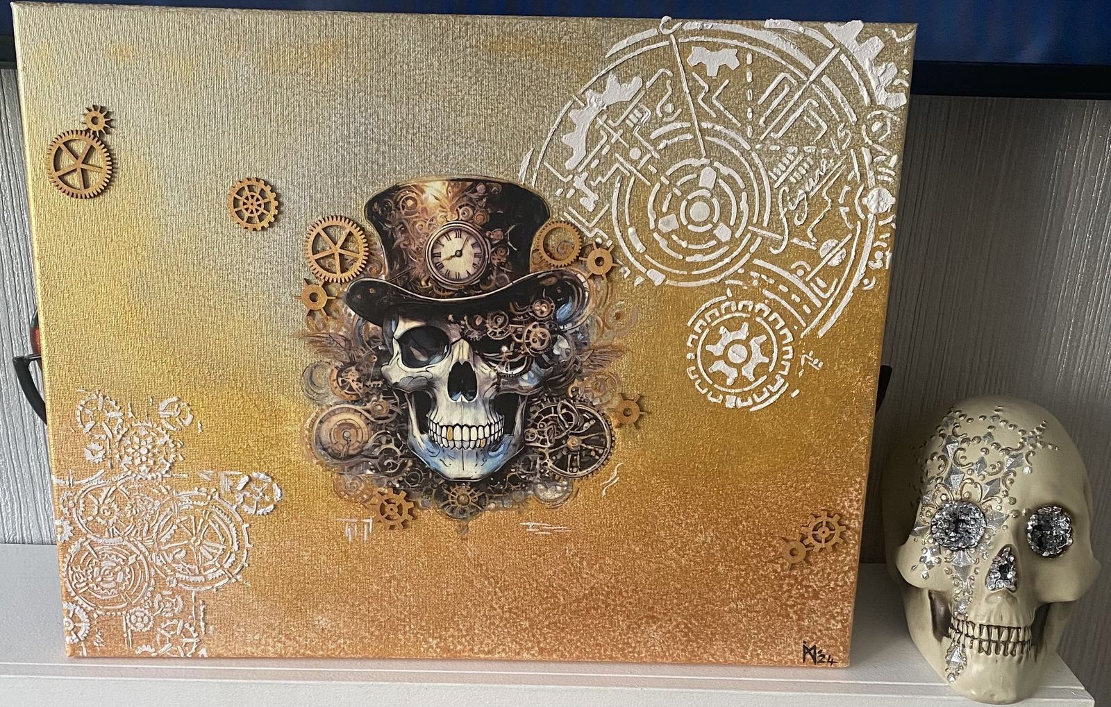 New   Steampunk ‘Gentleman Jack’ Decoupage Acrylic Paint Enhanced Artwork photo furniture