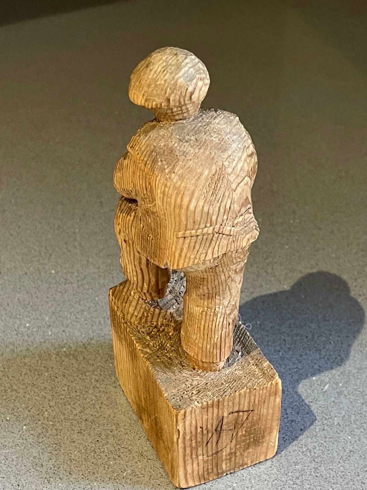 Wooden Carving Human Sculpture Antique Decorative Figurine Of A Thinking Man photo vintage