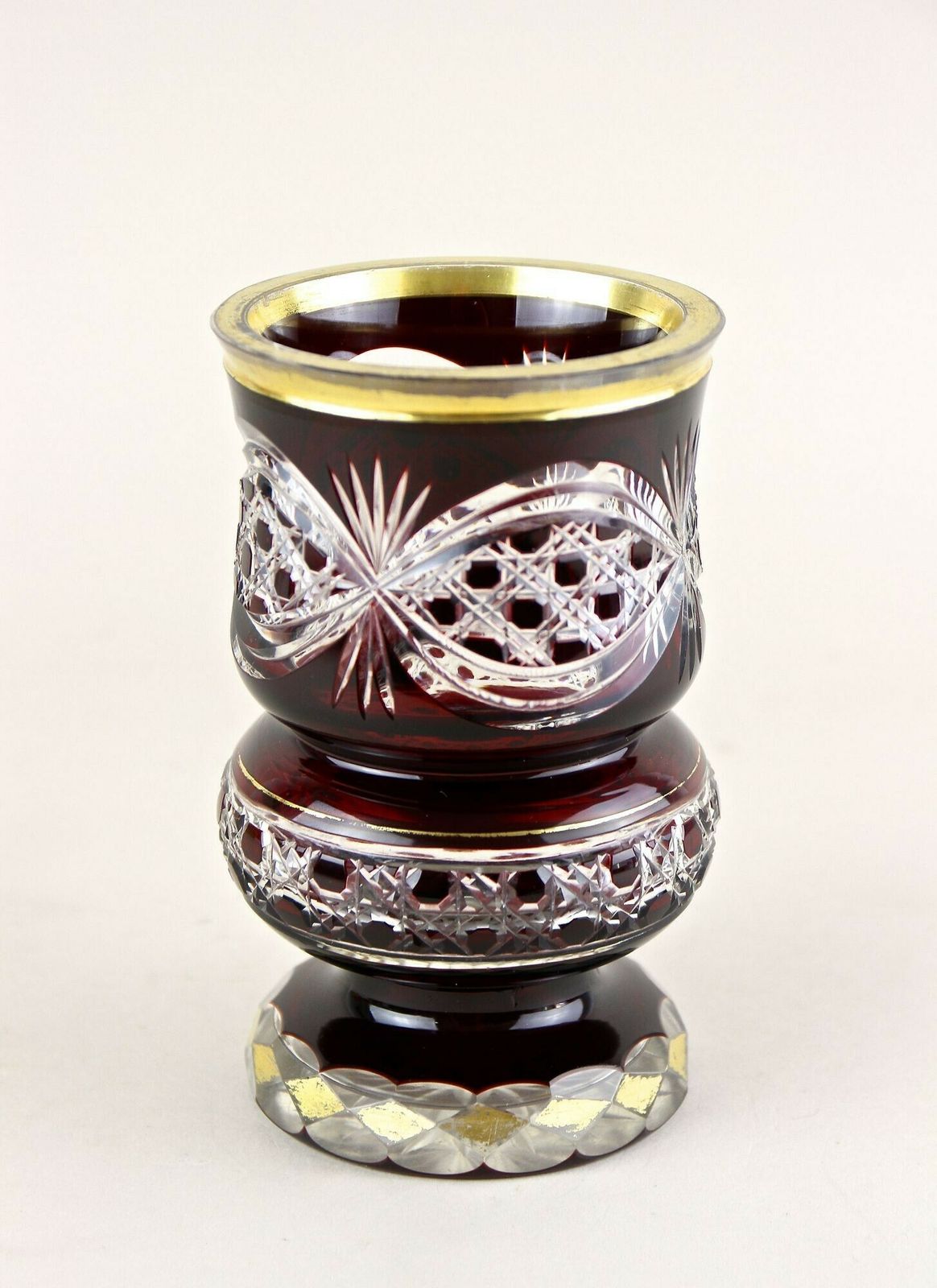 19th Century Biedermeier Ruby Red Overlay Glass Goblet, Gilt Parts, Cz Ca. 1840 photo Home Decor