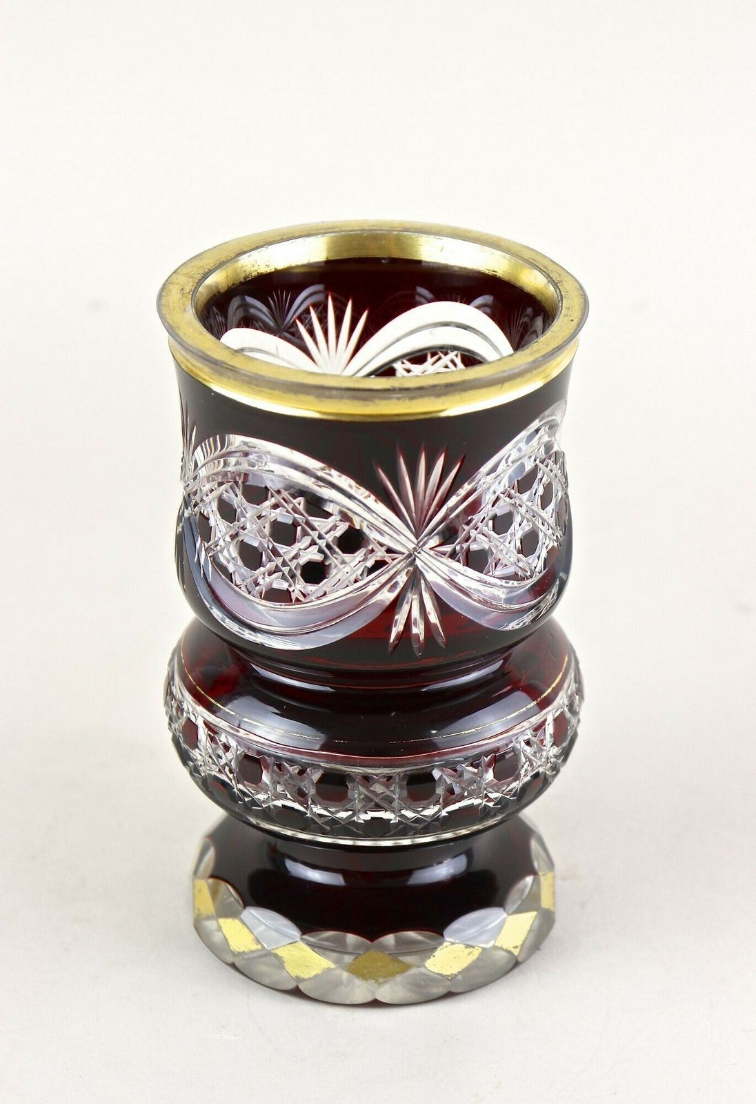 19th Century Biedermeier Ruby Red Overlay Glass Goblet, Gilt Parts, Cz Ca. 1840 photo buy