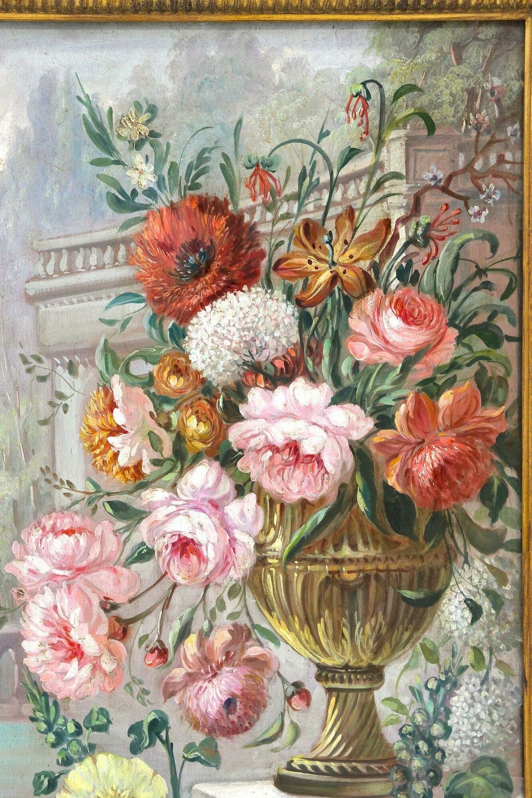 photo buy Pair Of Floral Still Life Oil Paintings, Signed V. Landi, Framed, It Ca. 1990