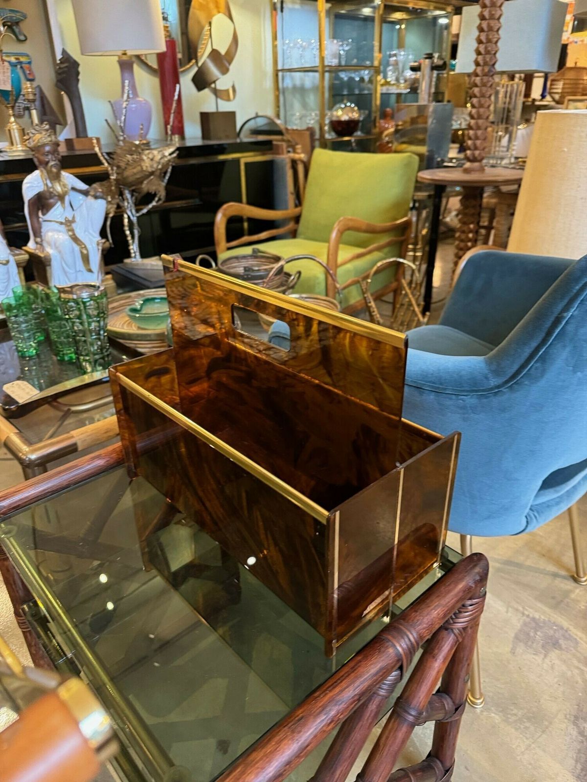 A French 1970s Faux Tortoiseshell And Brass Magazine Rack By Mercier Freres photo buy