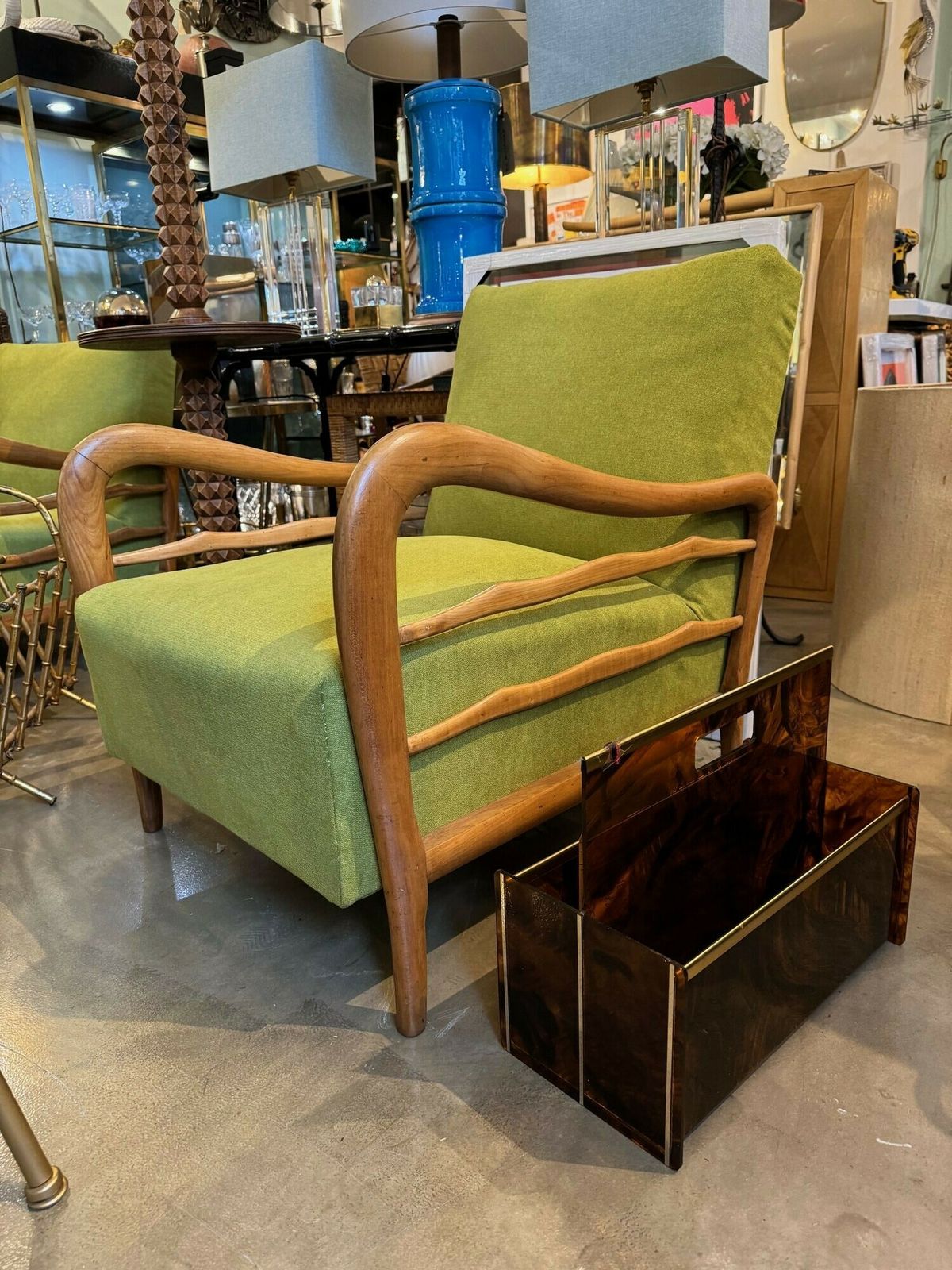 photo for sale A French 1970s Faux Tortoiseshell And Brass Magazine Rack By Mercier Freres