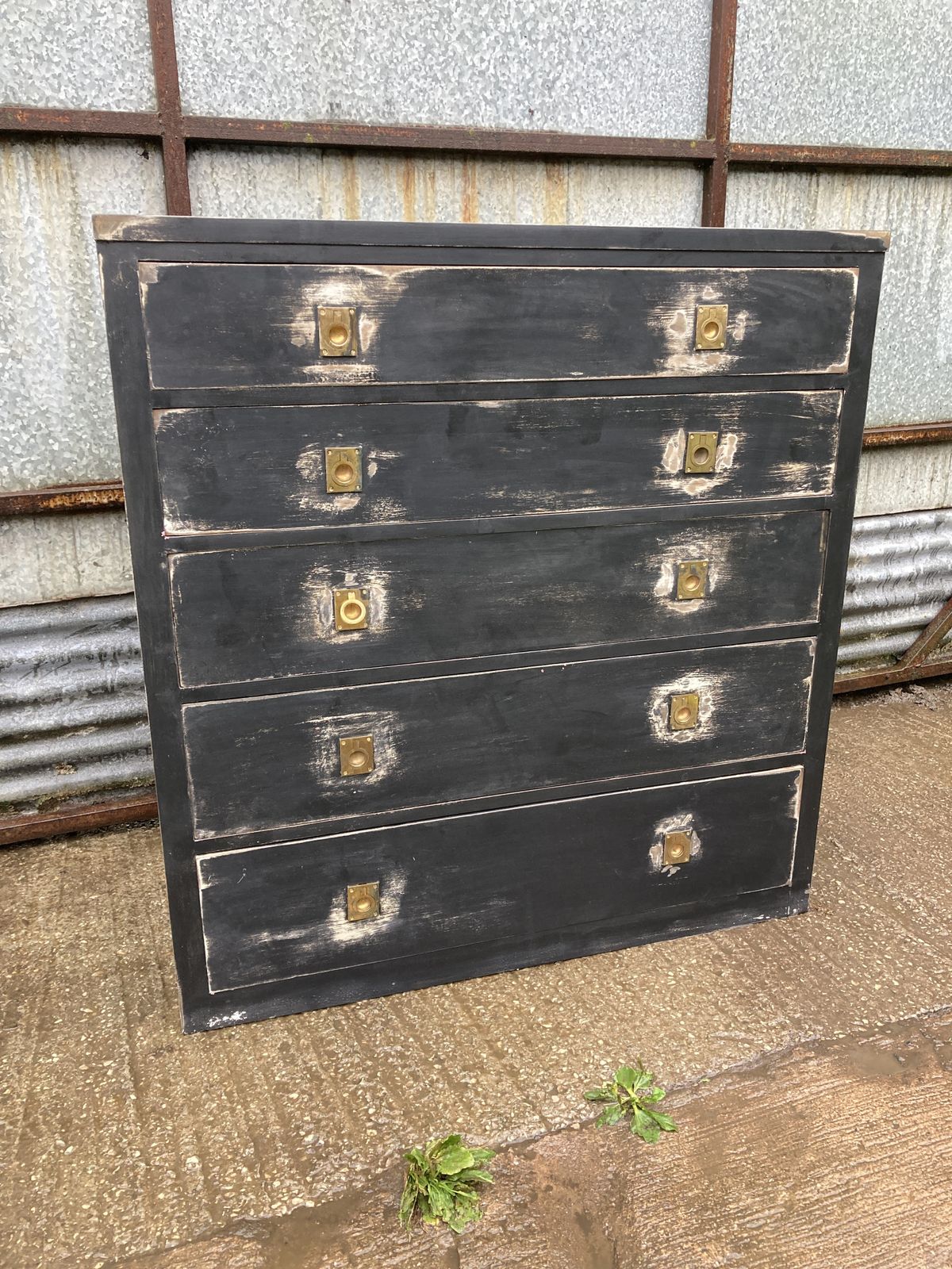 Edwardian Ebonised Campaign Style Chest Of Drawers photo vintage