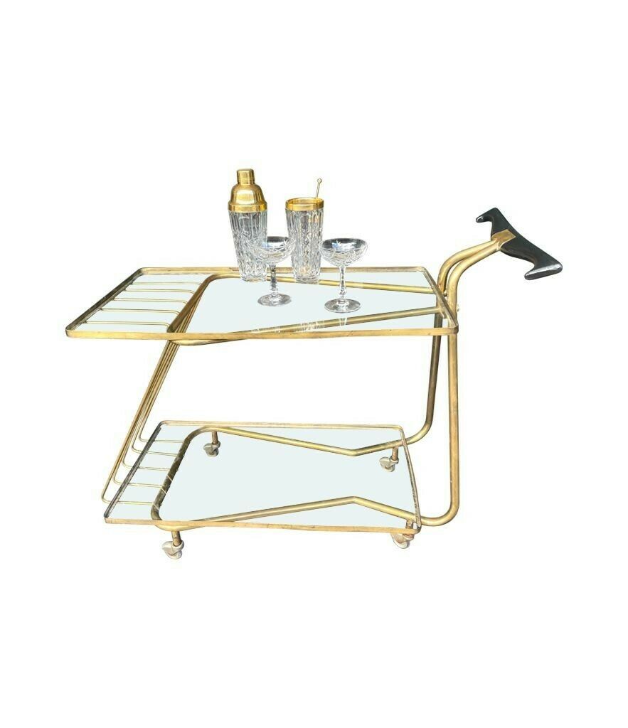 An Unusual Designed Italian 1950s Brass Bar Trolley photo for sale