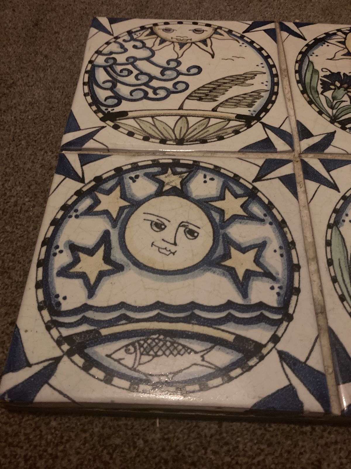 photo furniture Set Of 4  Arts And Crafts Style Decorative Sun And Moon Cosmos Tiles